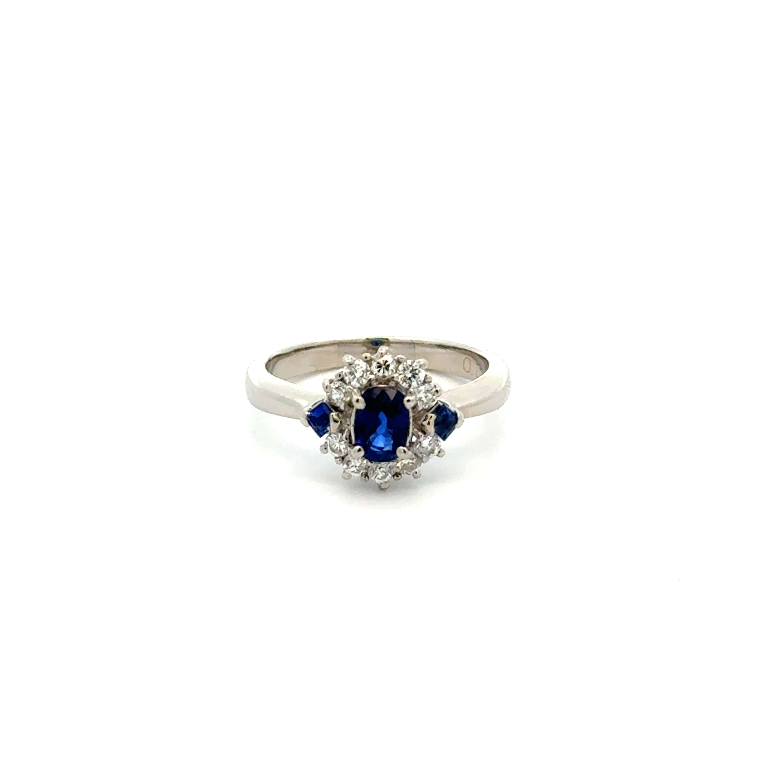 Platinum .43ct Sapphire, .20tcw RBC Diamond & .10tcw Sapphire Ring 4.0g, s3.75