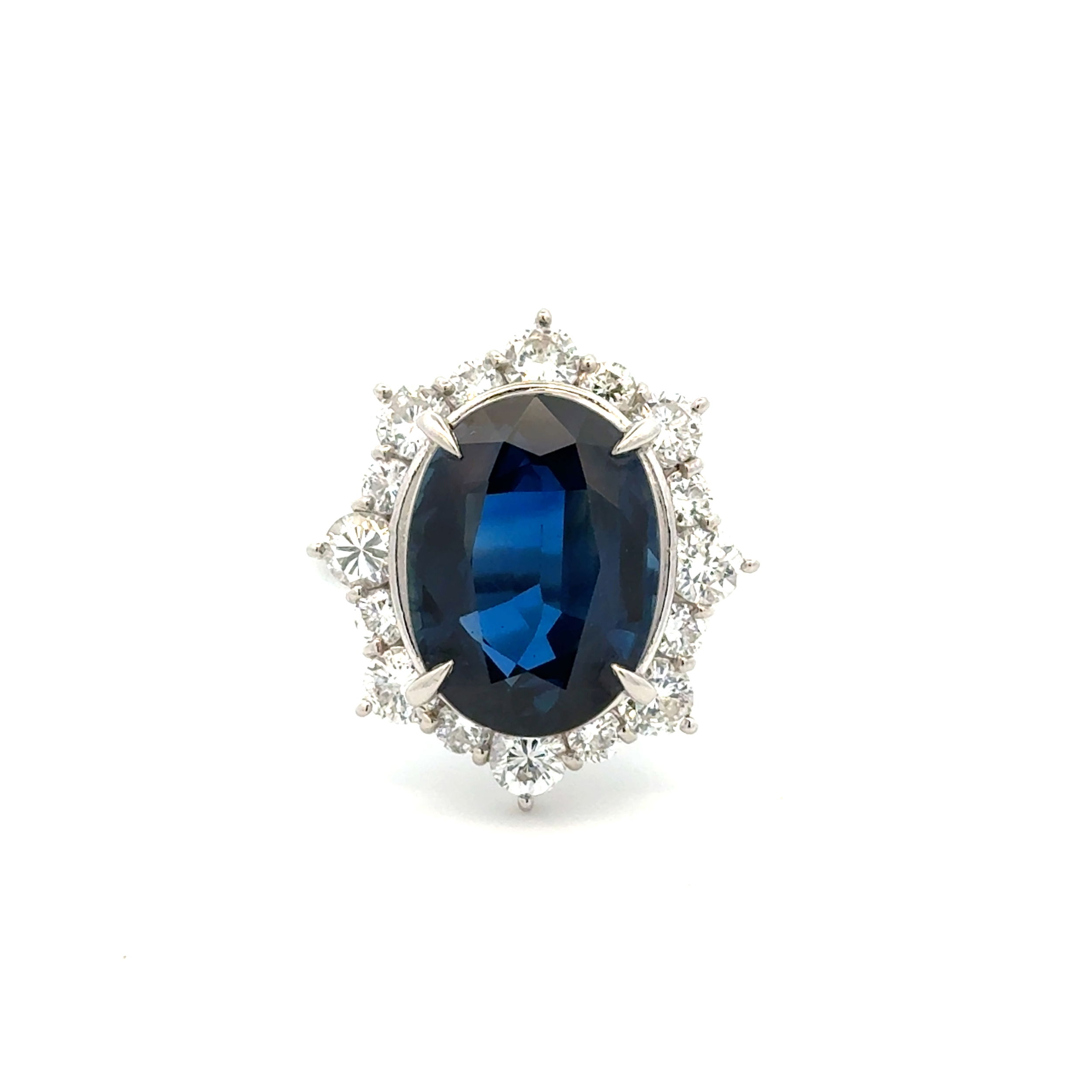 Platinum 9.70ct Oval Sapphire GIA & 1.70tcw RBC Diamond Angular Ring 14.0g, s5.5