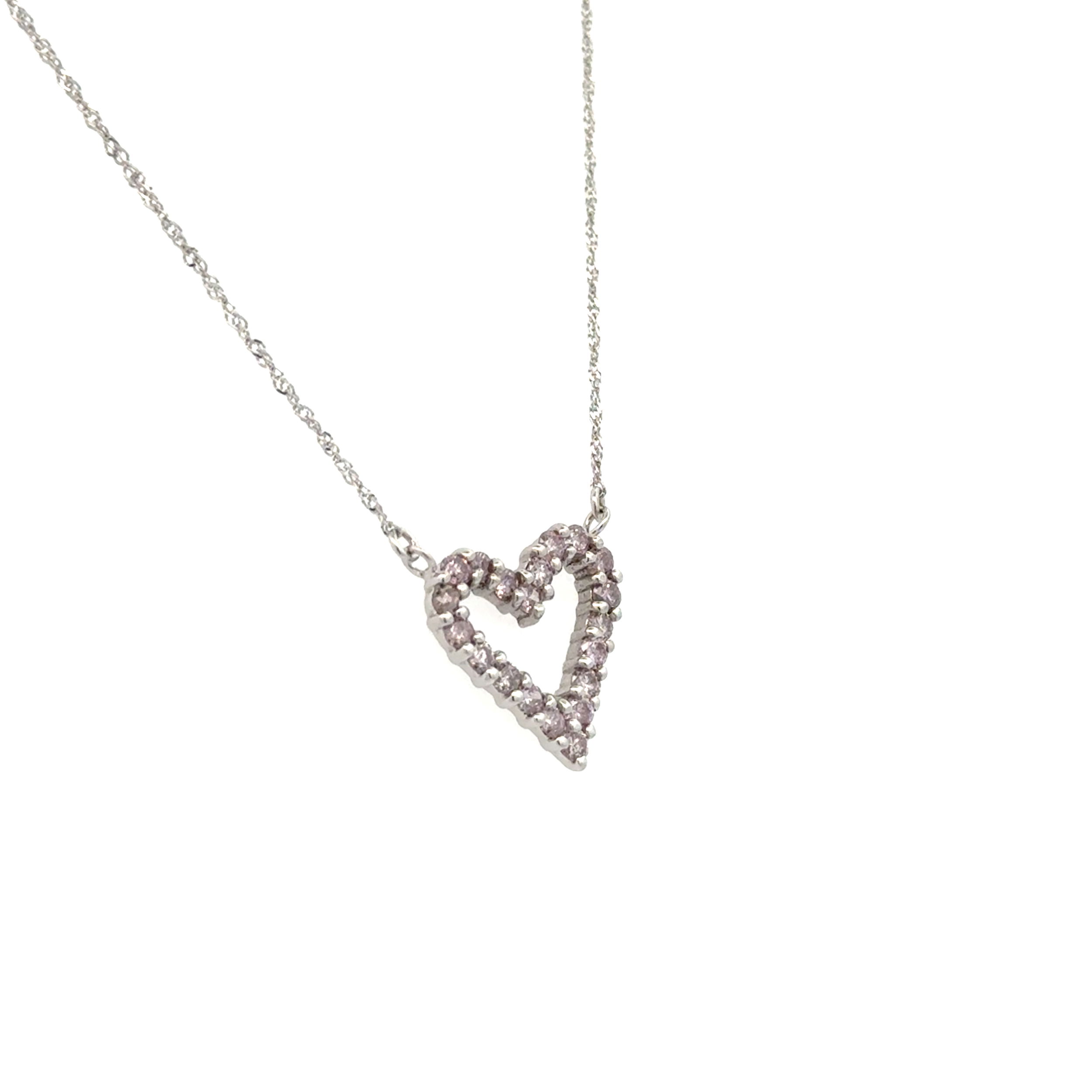 18K WG .50tcw Natural Pink RBC Diamond Open Heart Necklace 2.0g, 17"