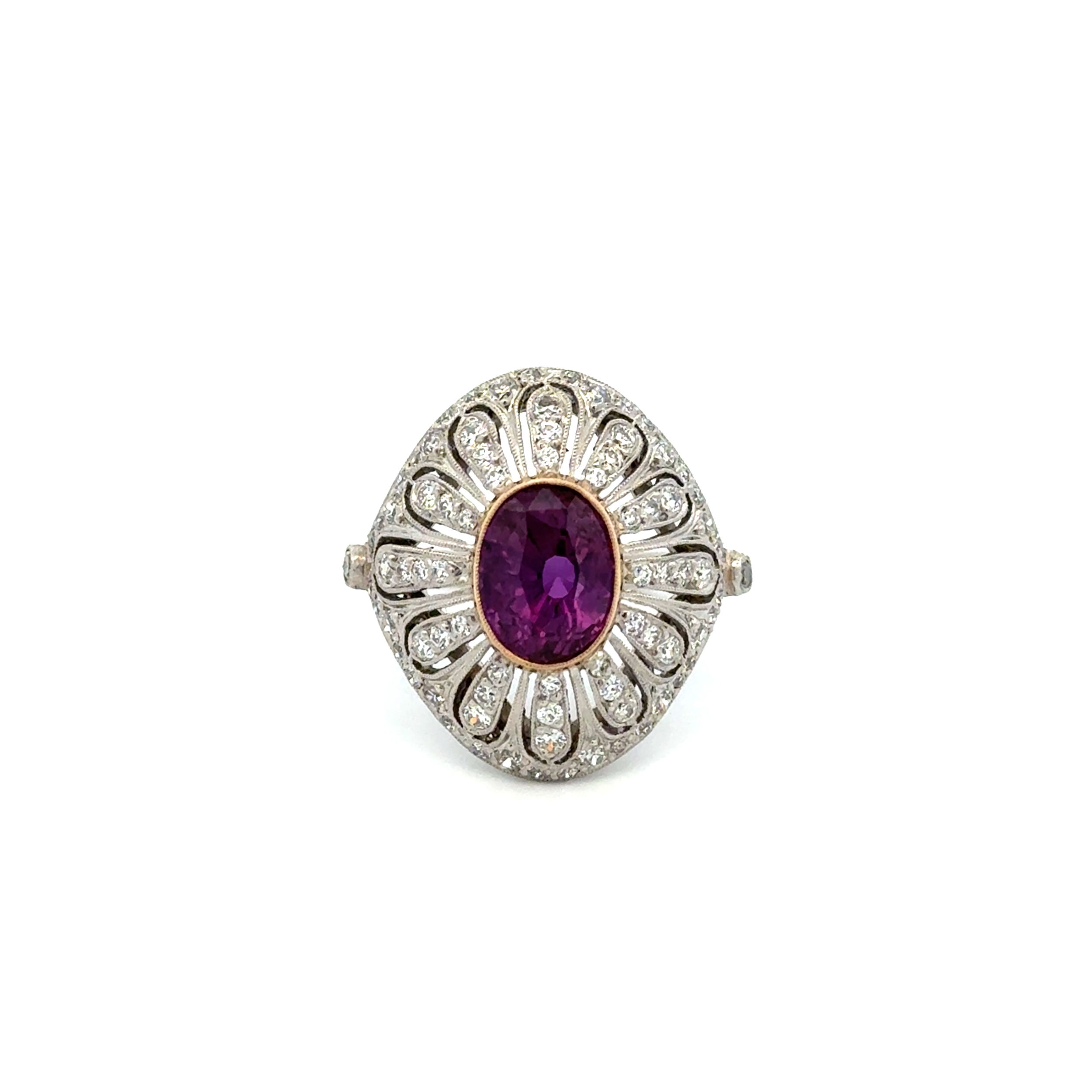 Platinum Edwardian 3.07 Oval Purple Sapphire GIA & .70tcw OEC Diamod Filigree Ring 7.9g, s6.75