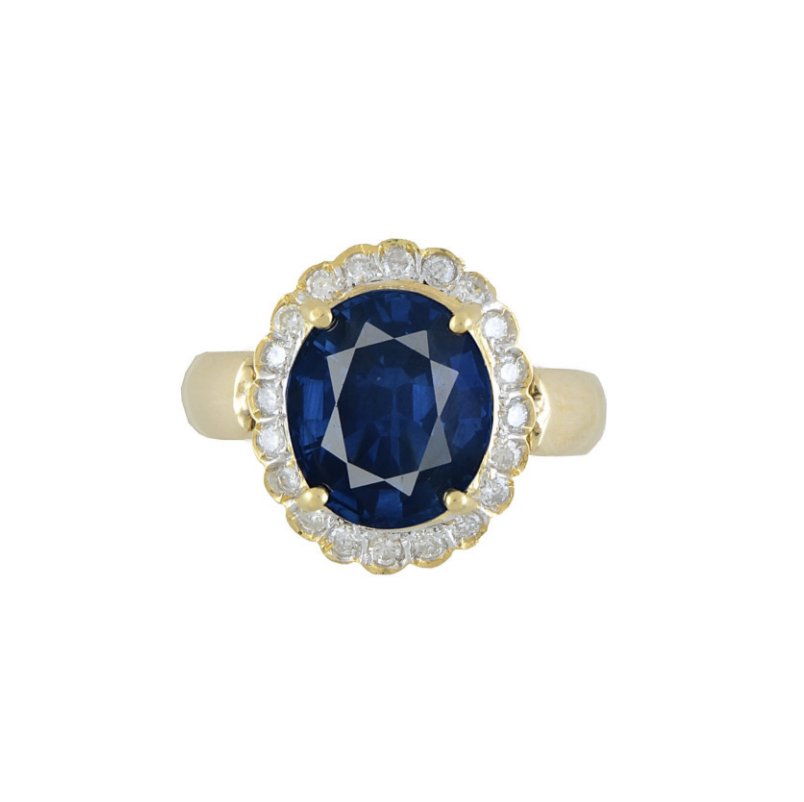 18K YG 6.01ct Oval Thai Royal Blue Sapphire GIA & .40tcw RBC Diamond Halo Ring 10.6, s7