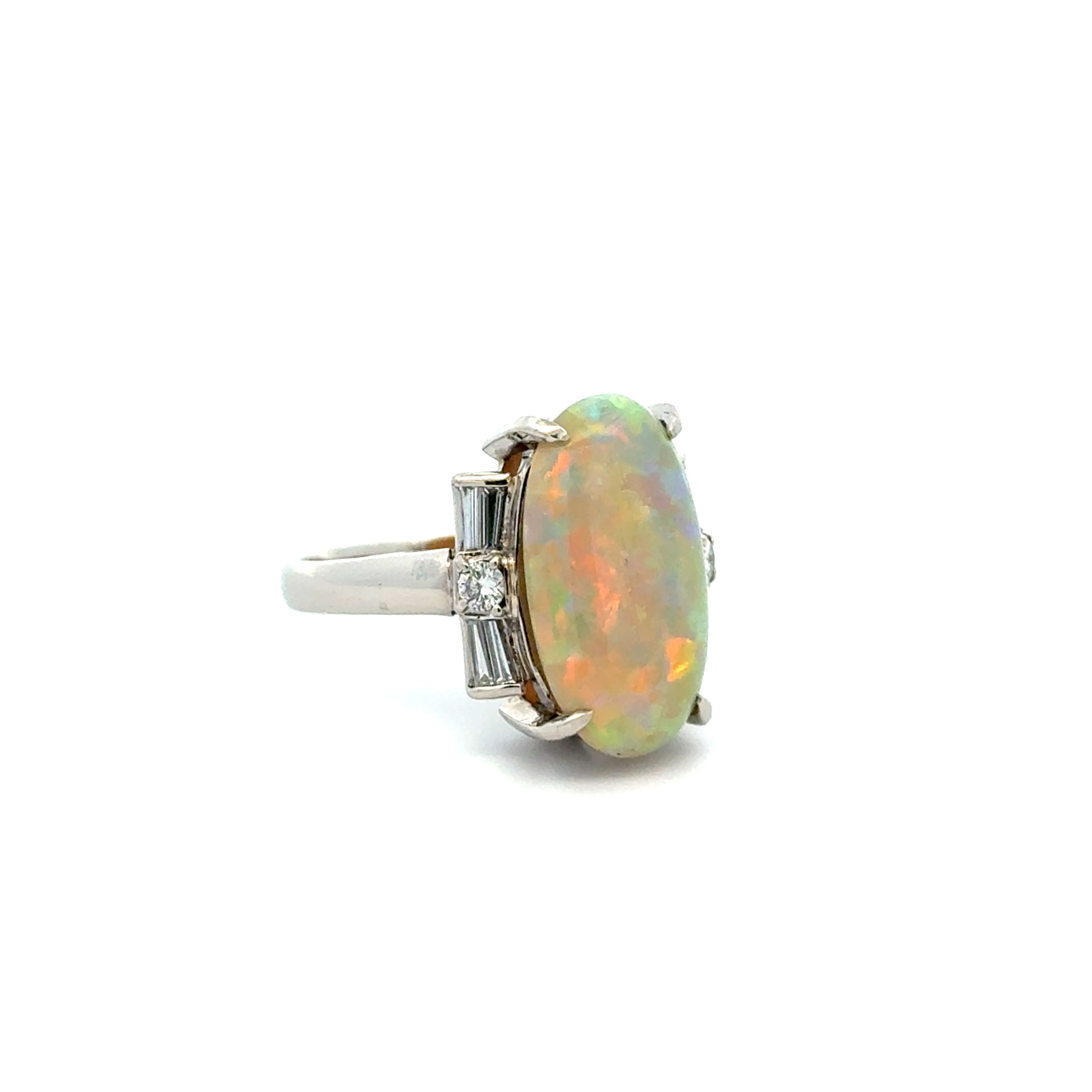 Platinum 4.62ct Oval Opal & .35tcw Baguette & RBC Diamond Ring 8.7g, s7.75