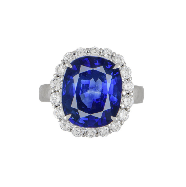 Closeup photo of Platinum 9.26ct Gorgeous Cushion Deep Blue Sapphire GIA & .97tcw RBC Diamond Ring 10.0g, s6.25