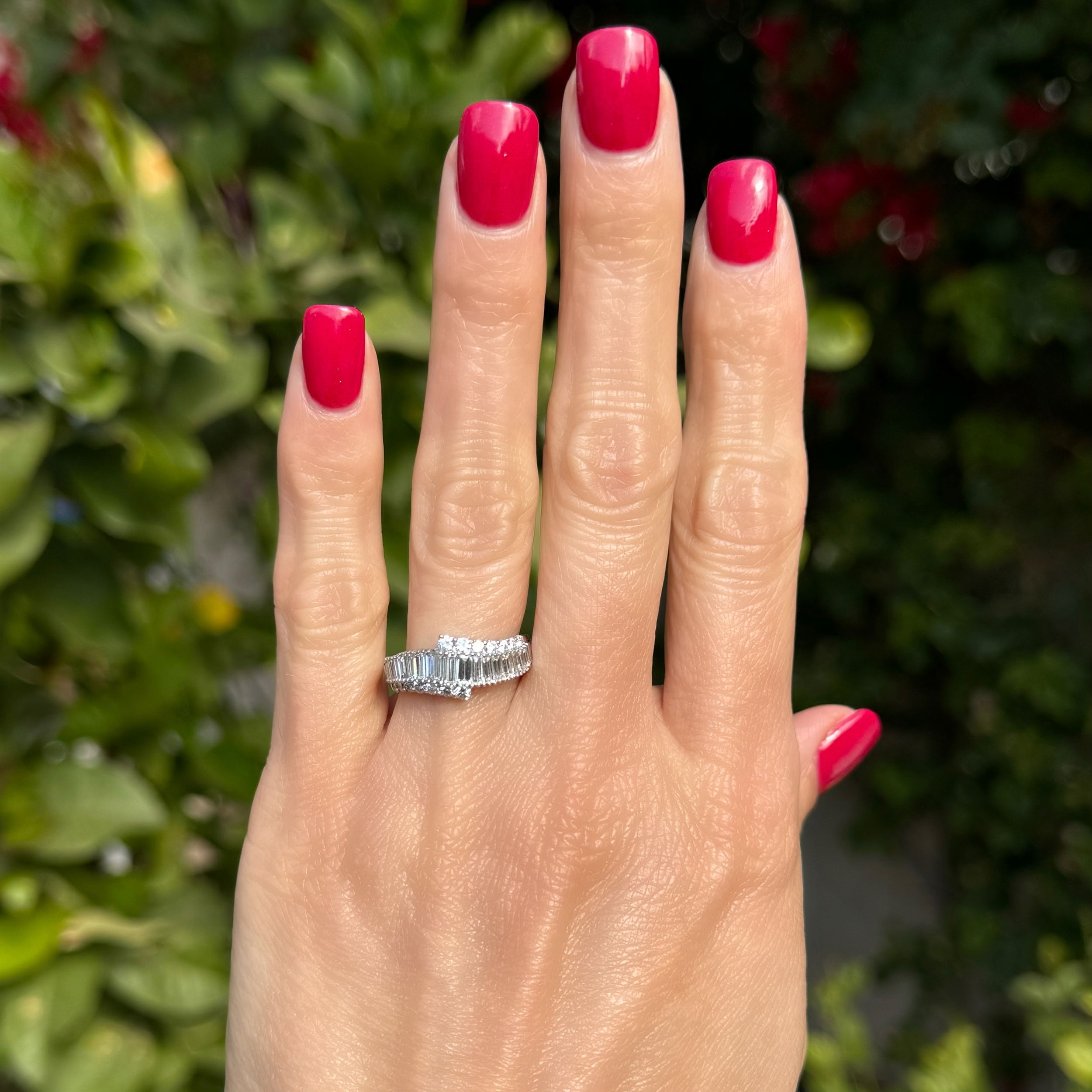 18K WG 1.34tcw Baguette & RBC Diamond Swirl Band Ring 5.4g, s6.75
