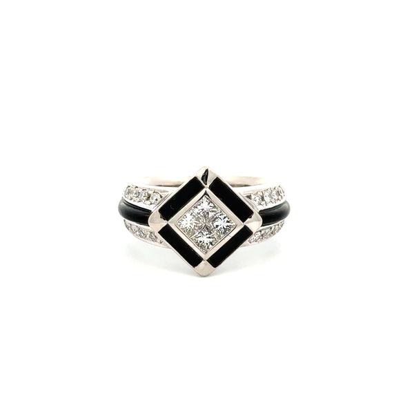 Closeup photo of Platinum .75tcw Princess & RBC Diamond &m .70tcw Onyx Ring 12.4g, s6