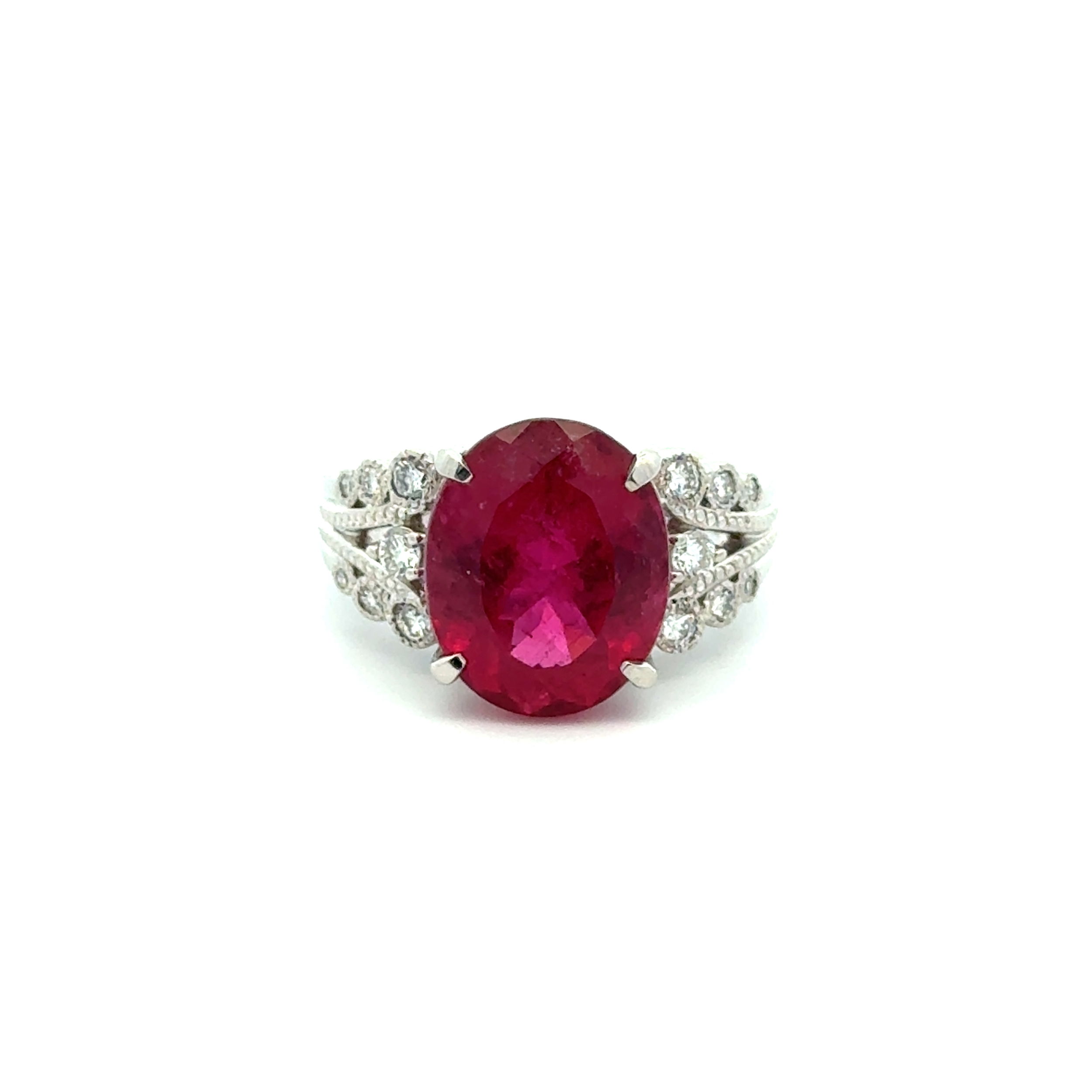 Platinum 7.36ct Oval Rubellite Tourmaline & .34tcw RBC Diamond Ring 12.9g, s6.25