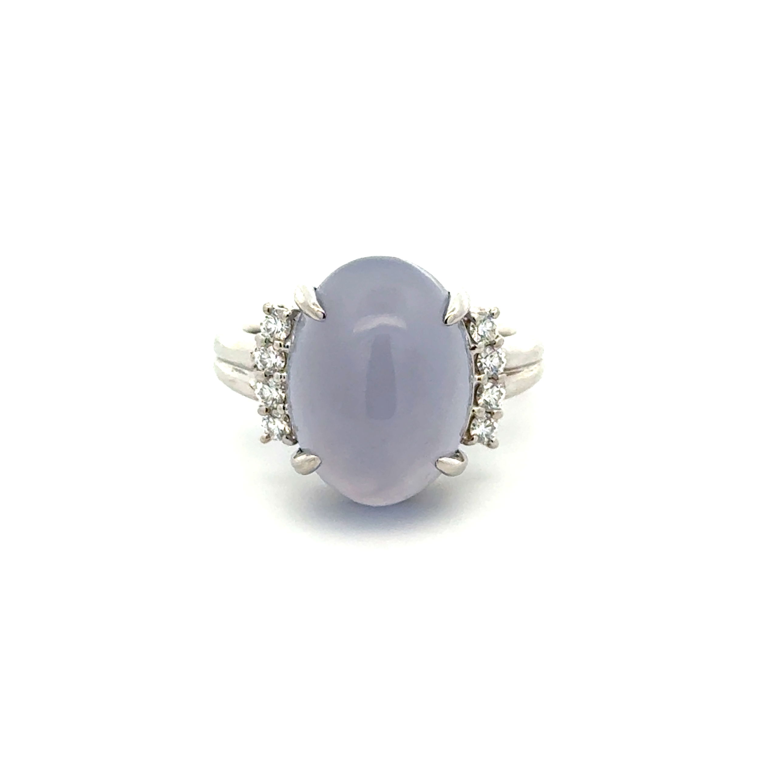 Platinum 10.08ct Cabochon Blue Chalcedony & .26tcw RBC Diamond Ring 11.1g, s7