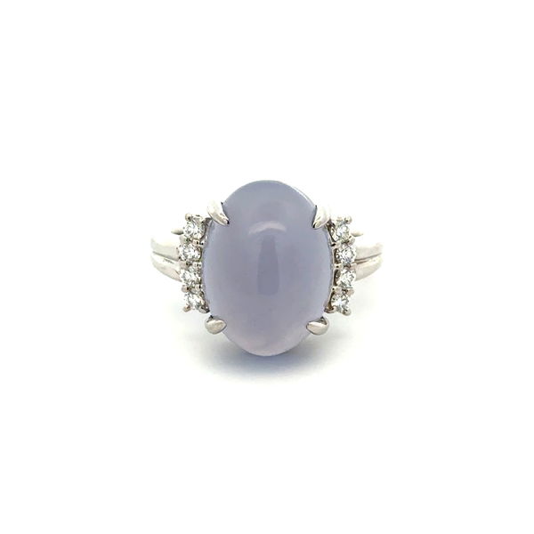 Closeup photo of Platinum 10.08ct Cabochon Blue Chalcedony & .26tcw RBC Diamond Ring 11.1g, s7