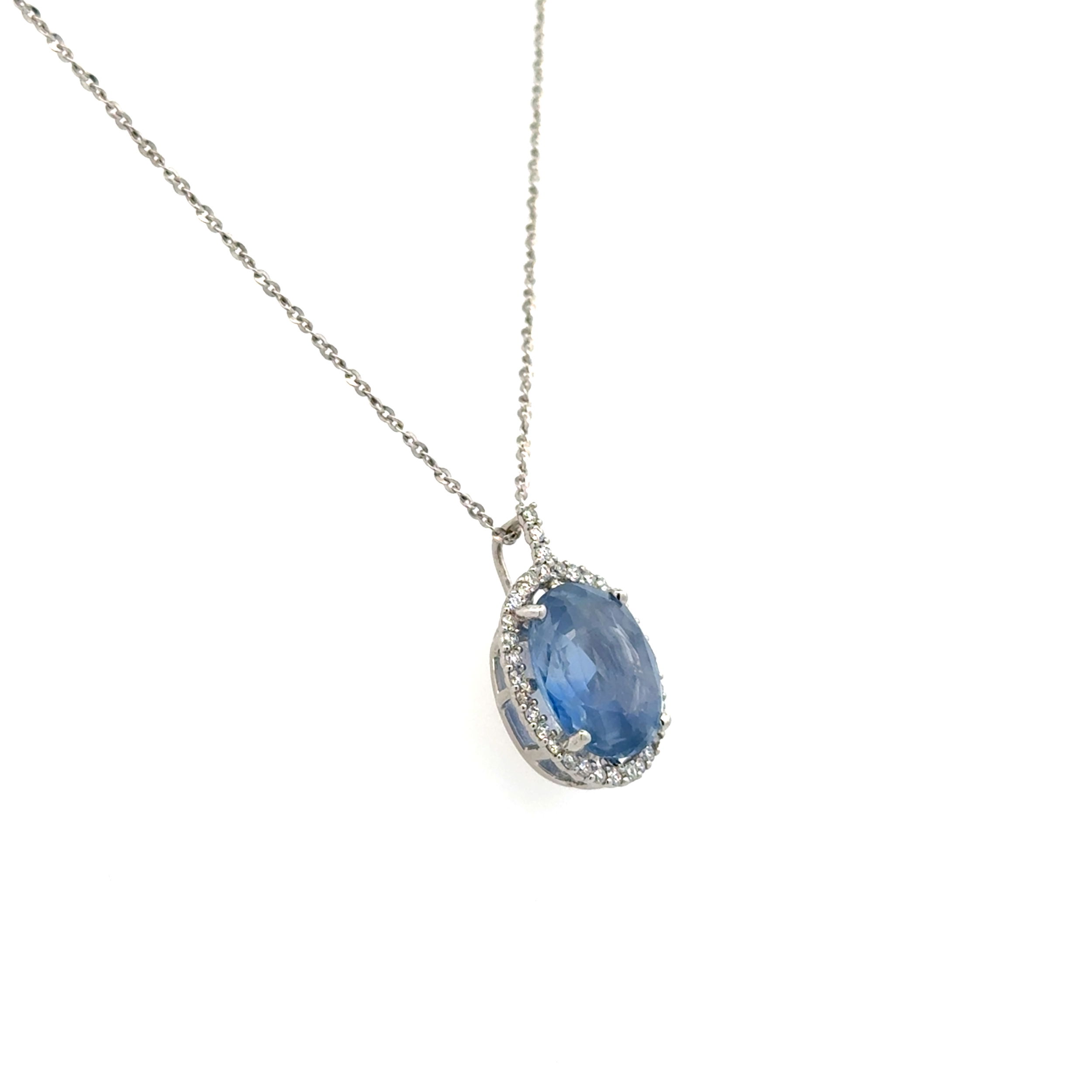 Platinum 4.28ct Oval NO Heat Ceylon Violetish Blue Sapphire GIA & .23tcw Diamond Pendant Necklace 5.2g, 18"