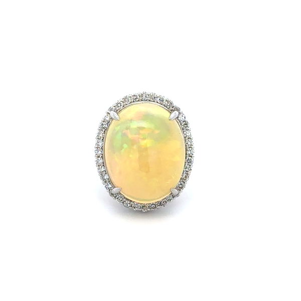 Closeup photo of Platinum 11.82ct Crystal Opal & .74tcw RBC Diamond Ring 12.6g, s6.75