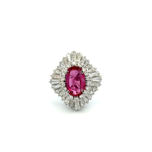 Closeup photo of Platinum 1.48ct Oval NO HEAT Ruby GIA & 2.12tcw Baguette & RBC Ballerina Ring 9.9g, s5