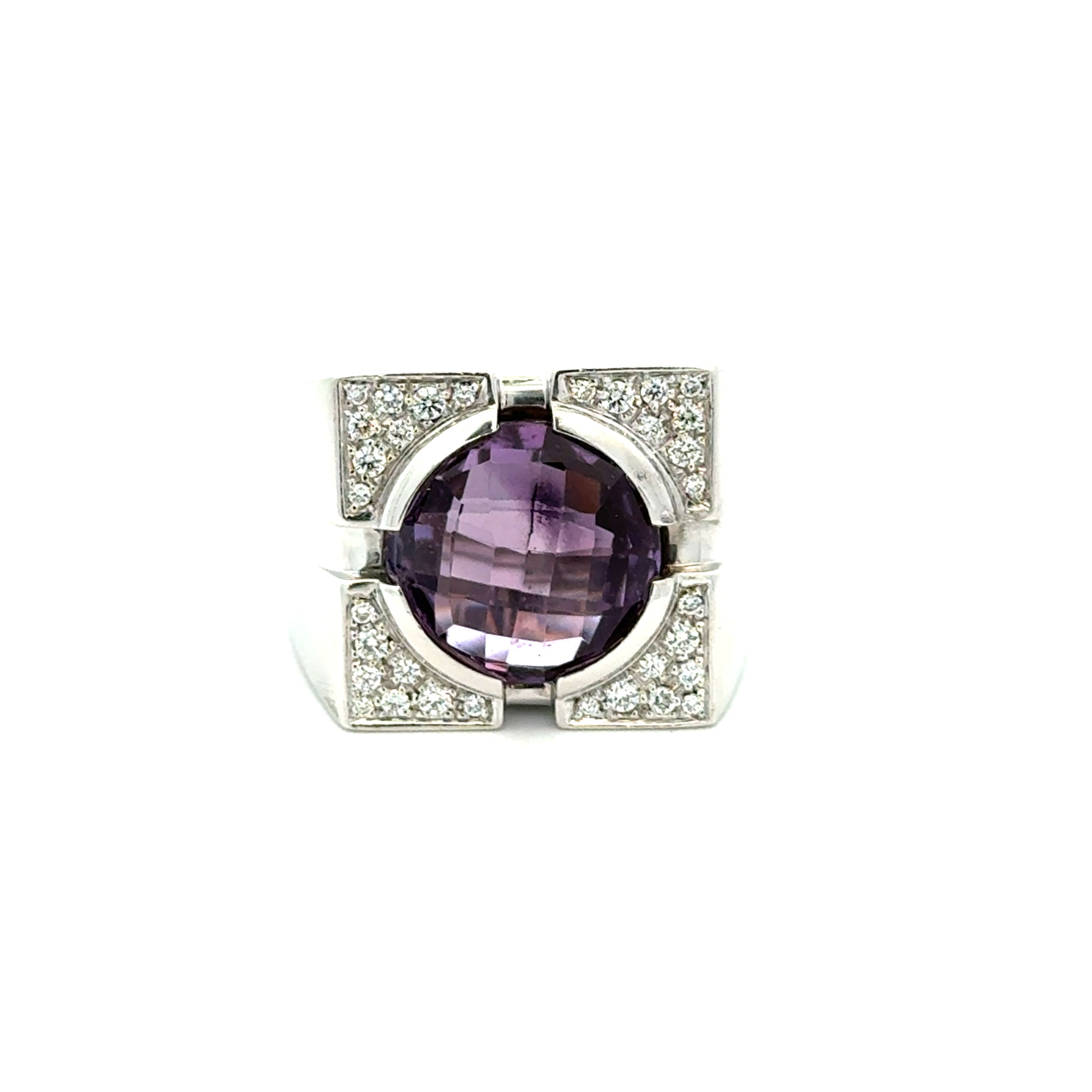 18K WG Versace 10ct Checkerboard Amethyst & .40tcw RBC Diamond Square Ring 24.6g, 5.5