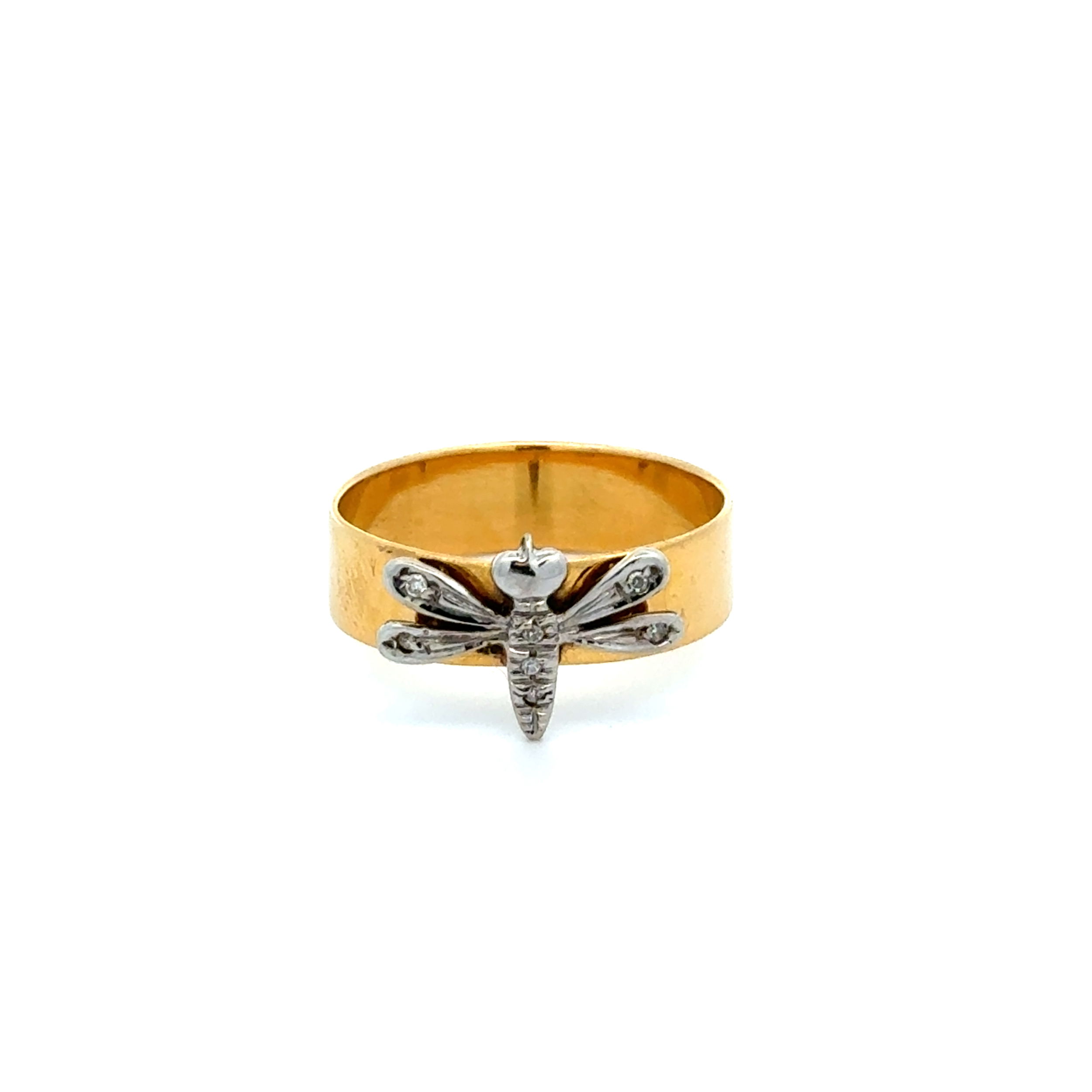 18K 2tone .04tcw Diamond Butterfly on 5.60mm Band Ring 3.4g, s7.25