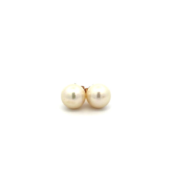 Closeup photo of 14K YG 8mm Cream White Pearl Stud Earrings 1.2g