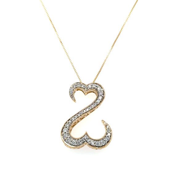 Closeup photo of 14K YG 1.00tcw RBC 38 Diamond Open Heart Pendant Necklace 4.7g, 20"