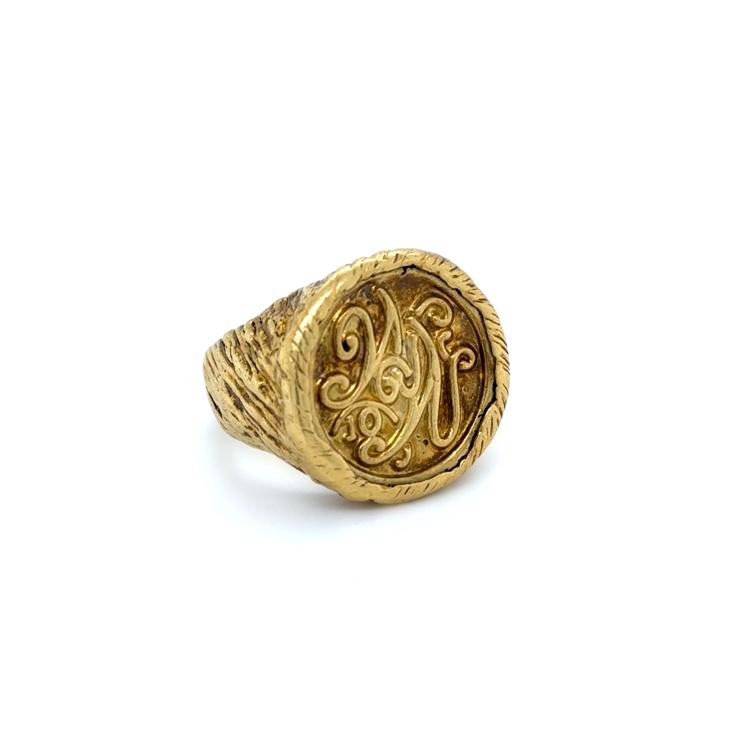 18K YG Bob Tenen Scroll Work Signet Seal Ring 26.9g, s7.75