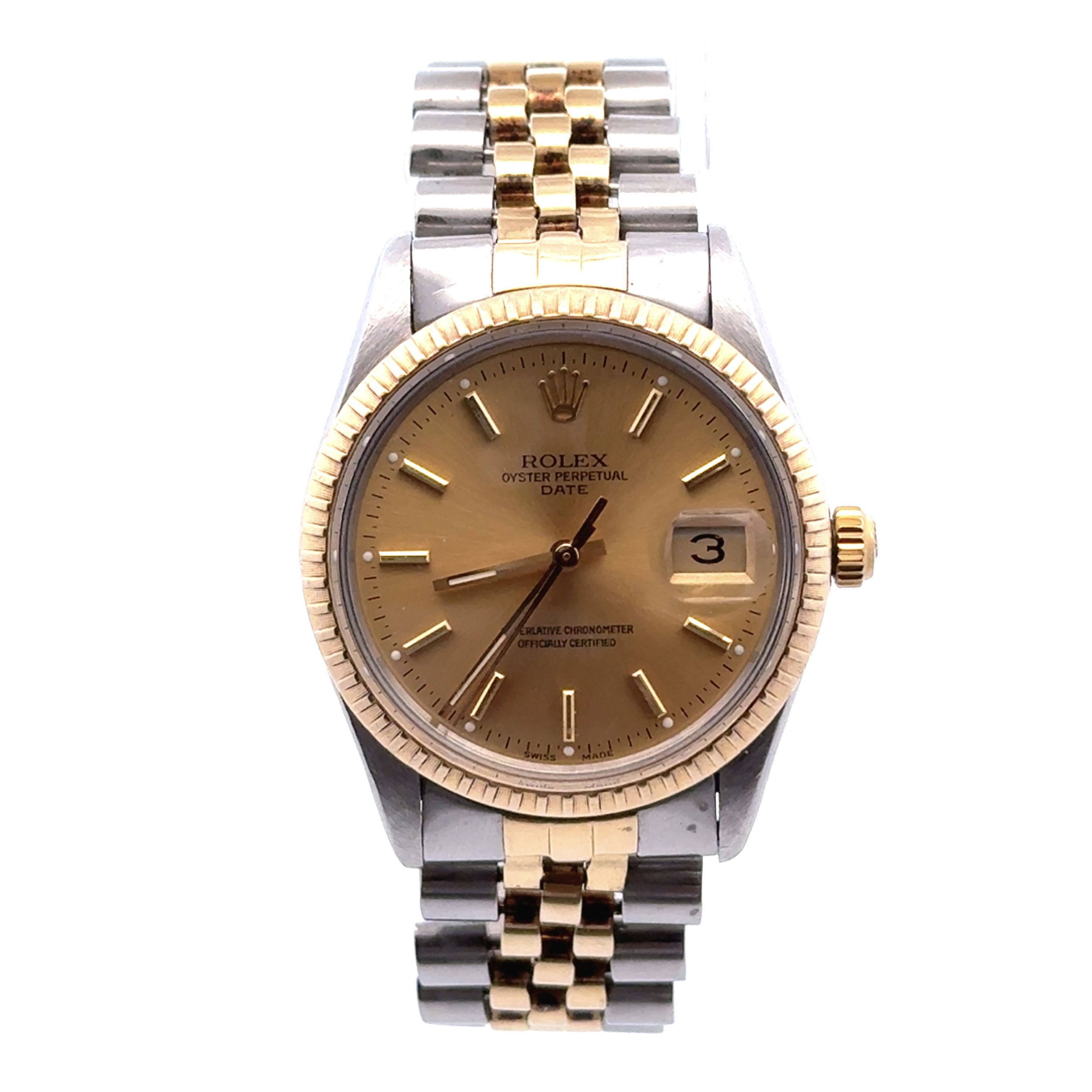 ROLEX 36mm DATEJUST 15053 14K Yellow Gold & Stainless Steel Champagne Diamond Dial 7267649