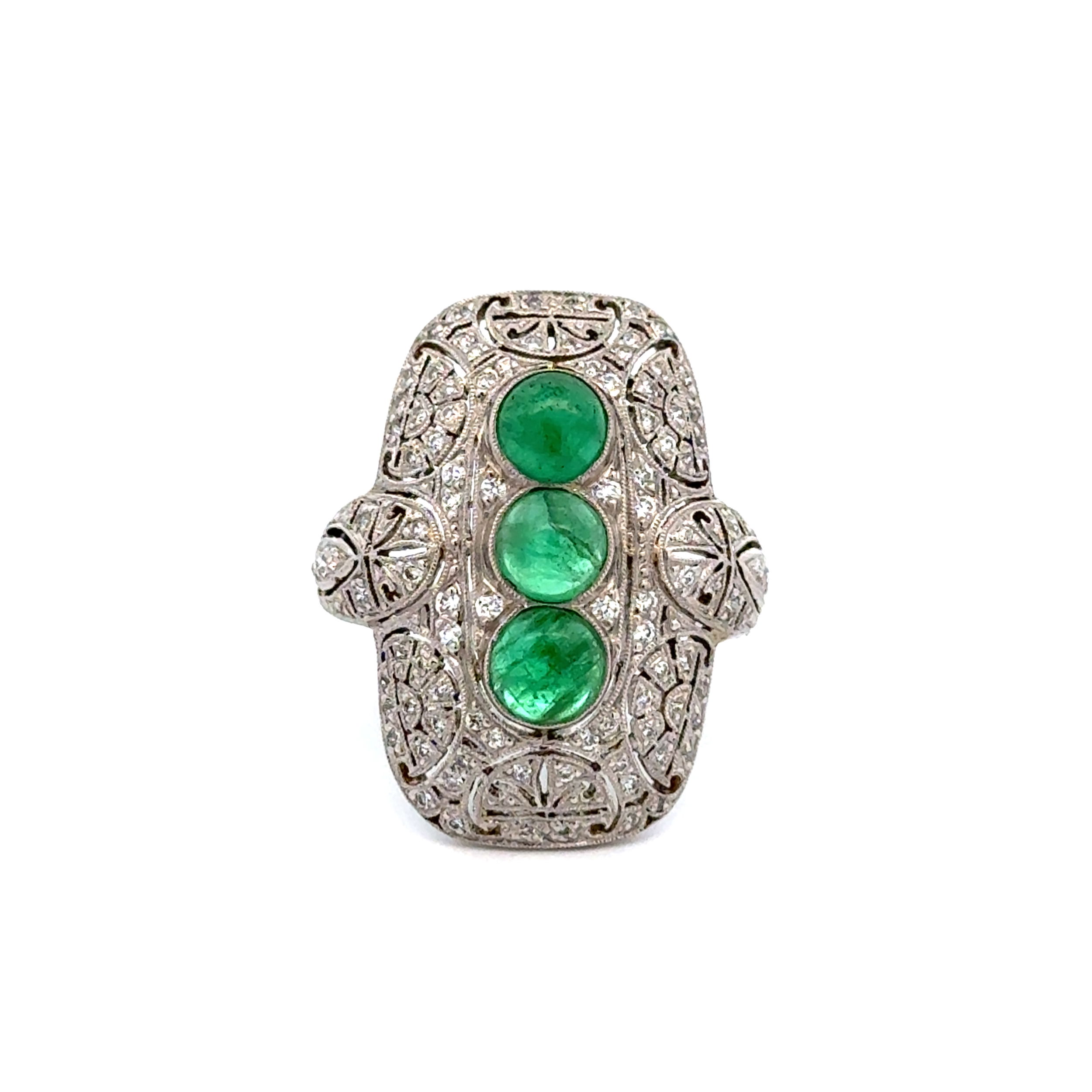 Platinum Art Deco 3.01tcw Cabochon Emerald & .48tcw OEC Diamond Dome Ring 8.3g, s6.5 Platinum Art Deco 3.01tcw Cabochon Emerald & .48tcw OEC Diamond Dome Ring 8.3g, s6.5