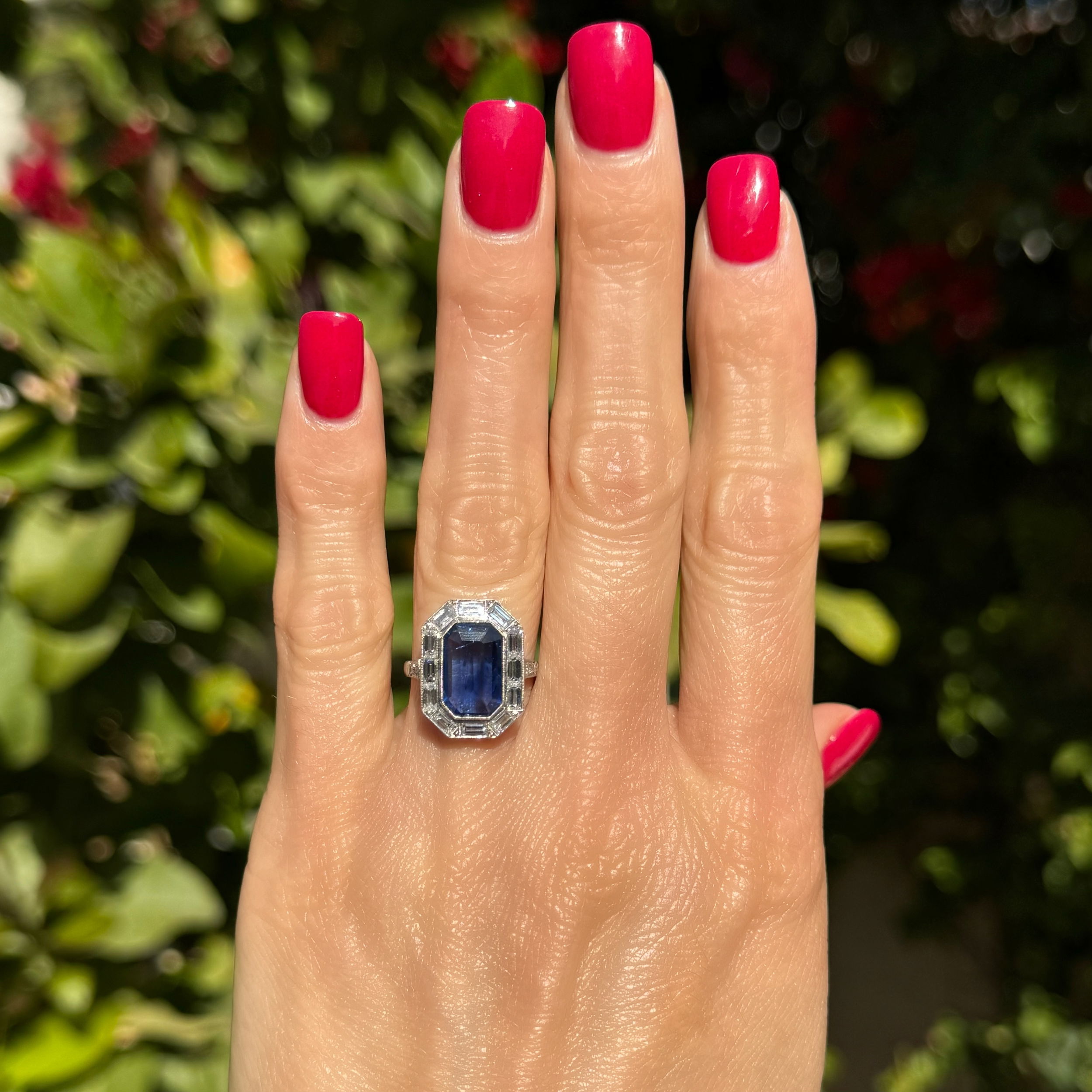 Platinum Art Deco 3.32ct Emerald Cut Sapphire GIA & 1.10tcw Baguette & OEC Diamond Ring 5.8g, s6