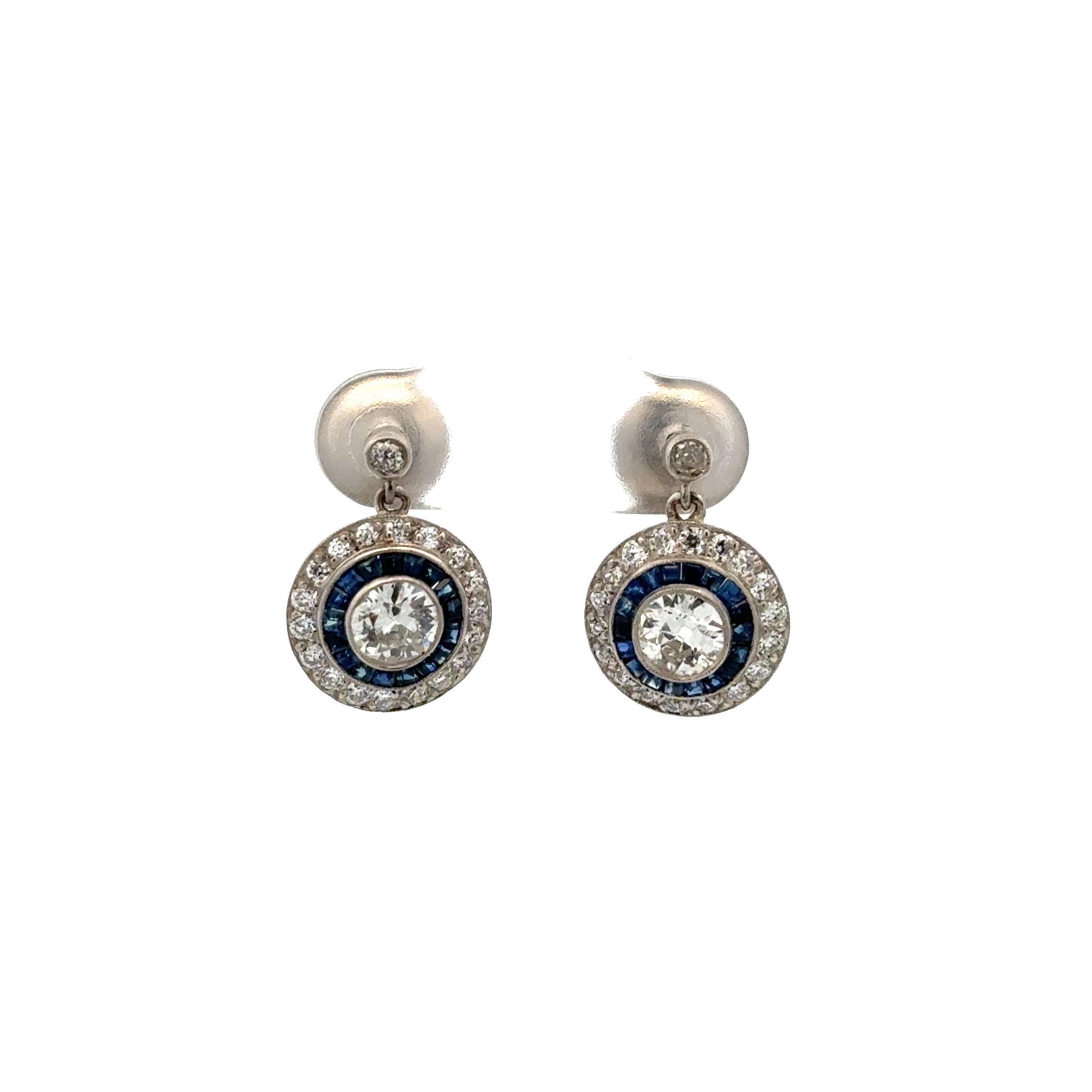 Platinum .93tcw OEC Diamonds, 1.08tcw Sapphire Halo & 1.73tcw OEC Diamond Drop Earrings 5.7g