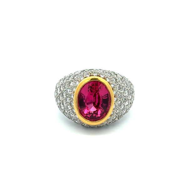 Closeup photo of 18K 2tone 3.97ct Oval BubbleGum Pink Spinel & 2.63tcw RBC Diamond Ring 12.1g, s5