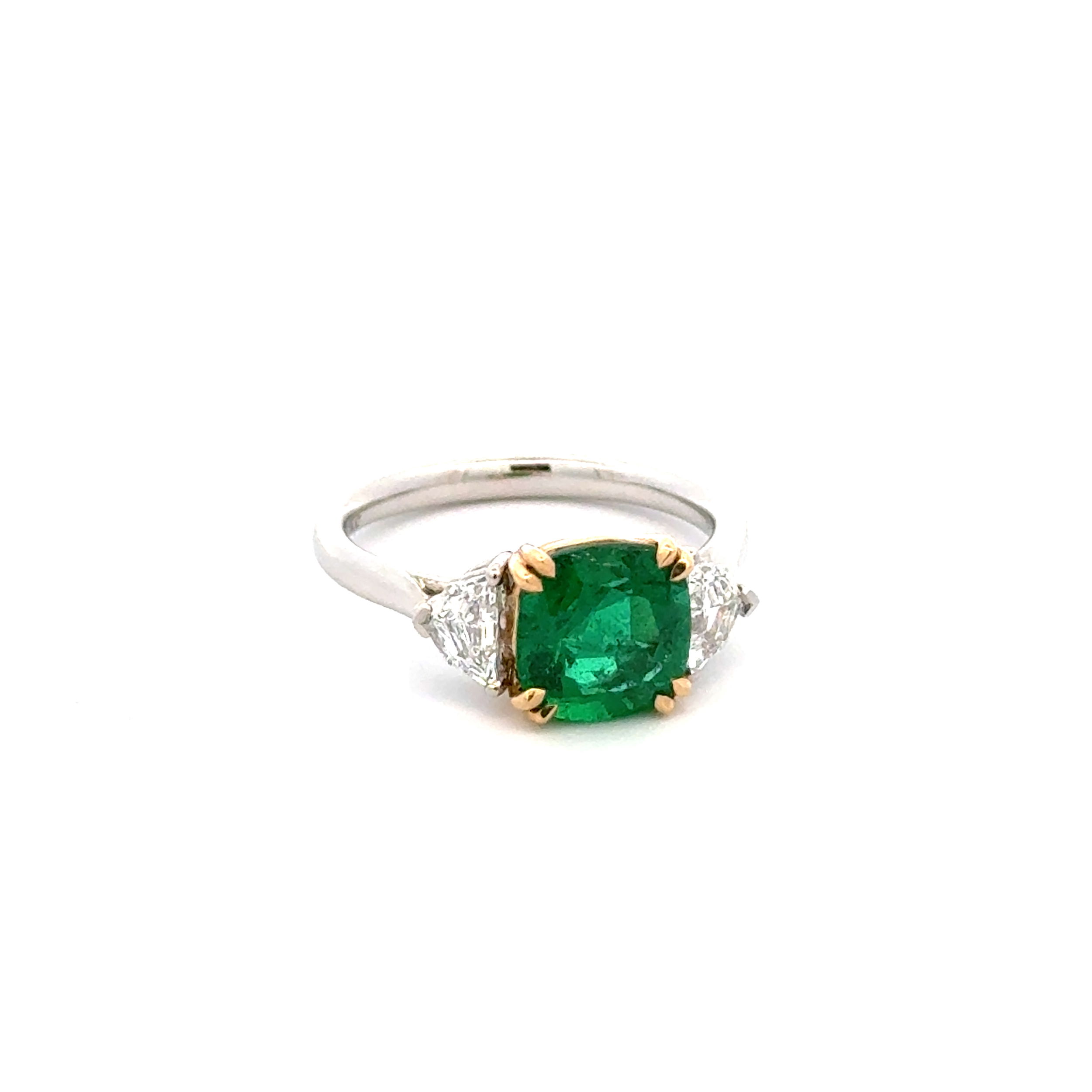 Platinum & 18K 2.05ct Cushion Emerald & .48tcw Shield Diamond Ring 4.9g, s6