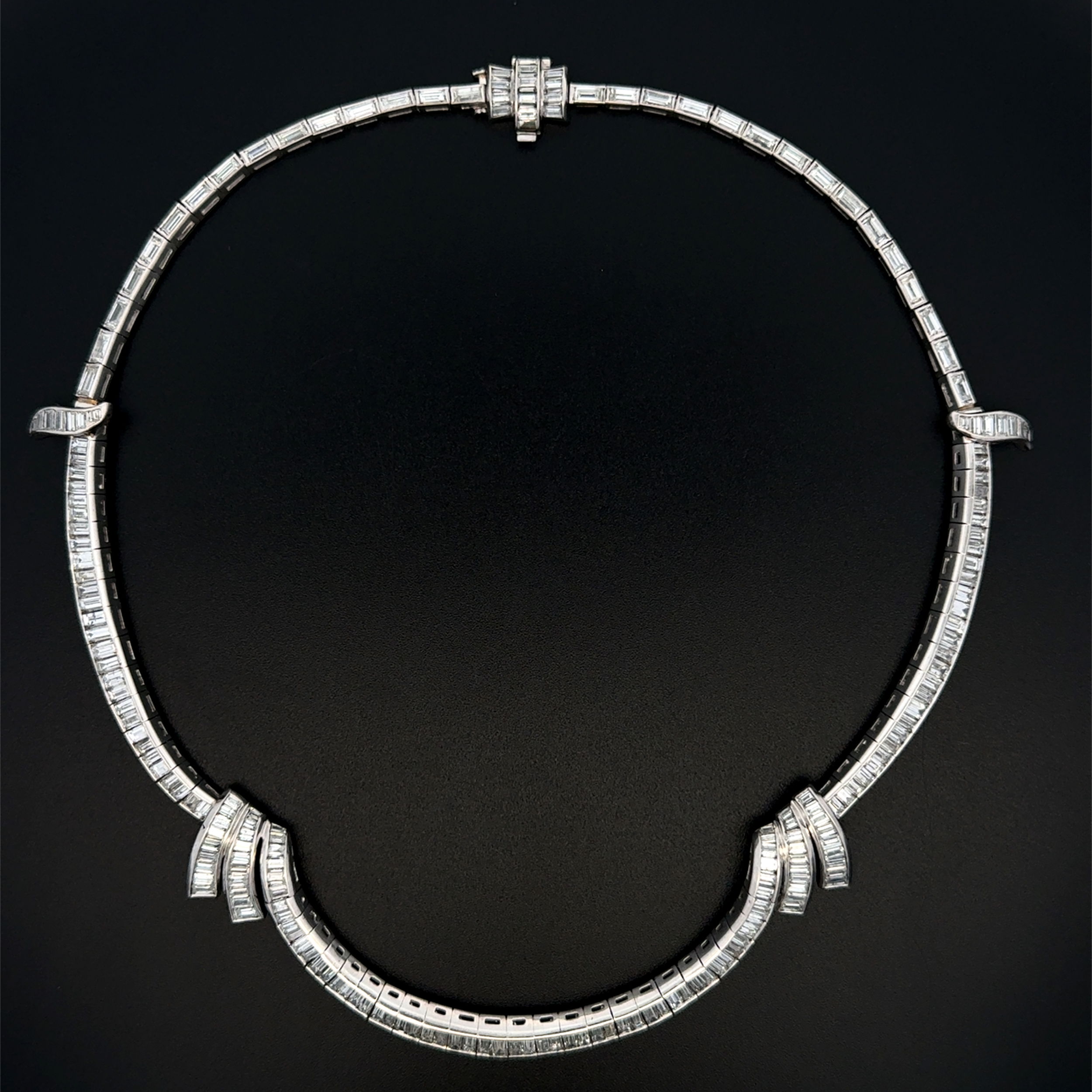 Platinum 1950's 10.76tcw Baguette Diamond Choker Necklace 46.4g, 15"