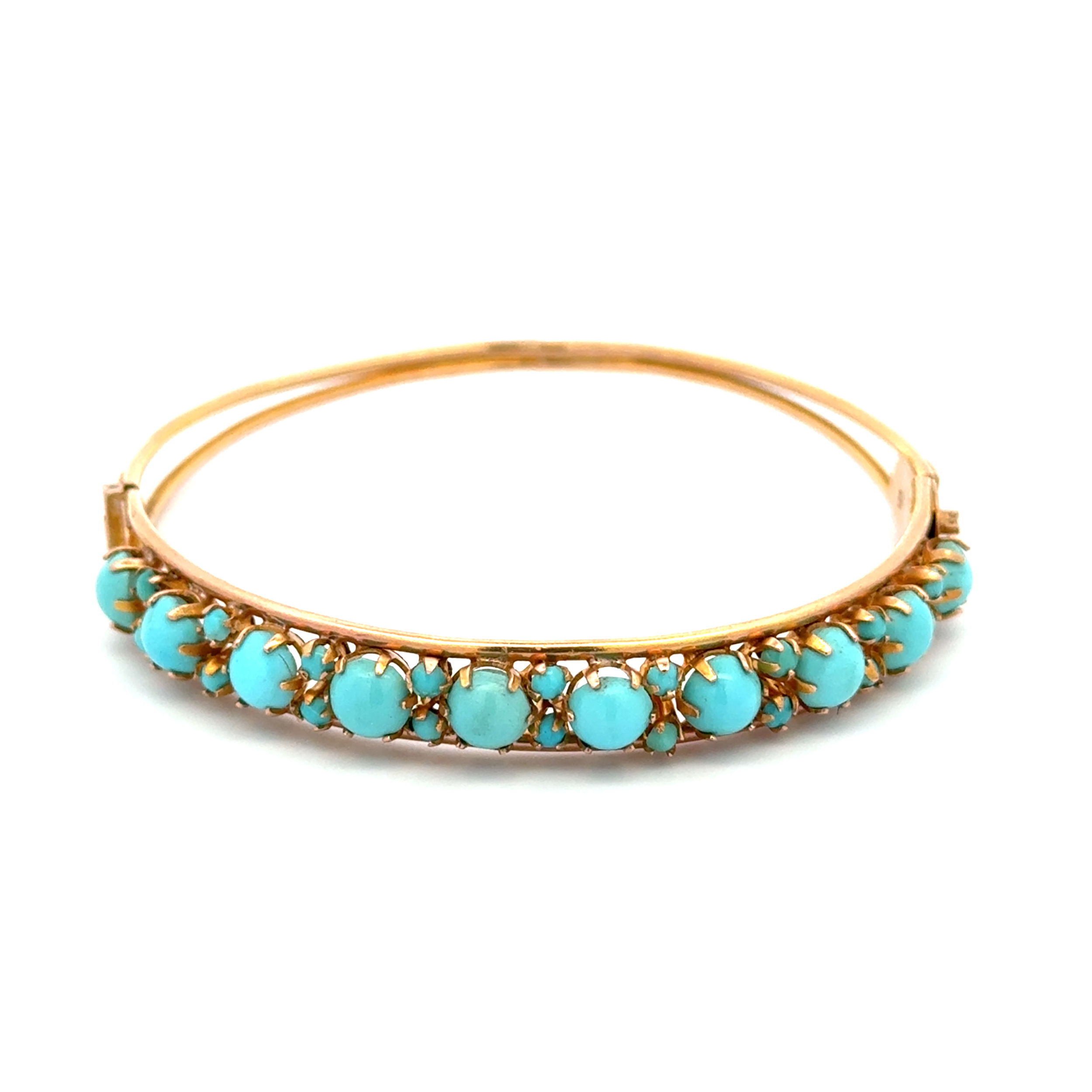 14K RG Vintage Turquoise Topped Bangle Bracelet 10.6g