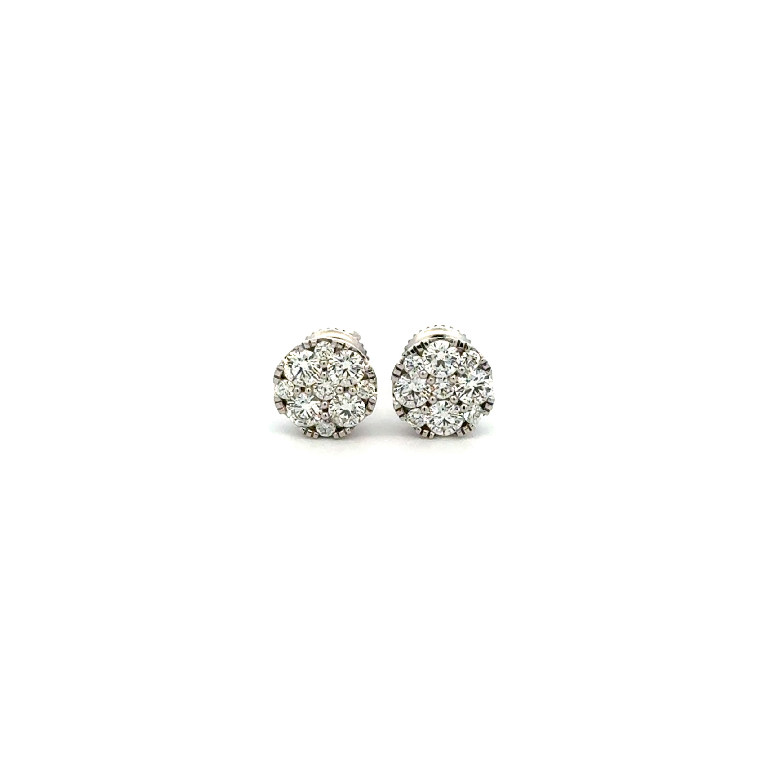 14K WG Round Cluster 1.05tcw RBC Diamond Stud Earrings 2.1g, 8.35mm