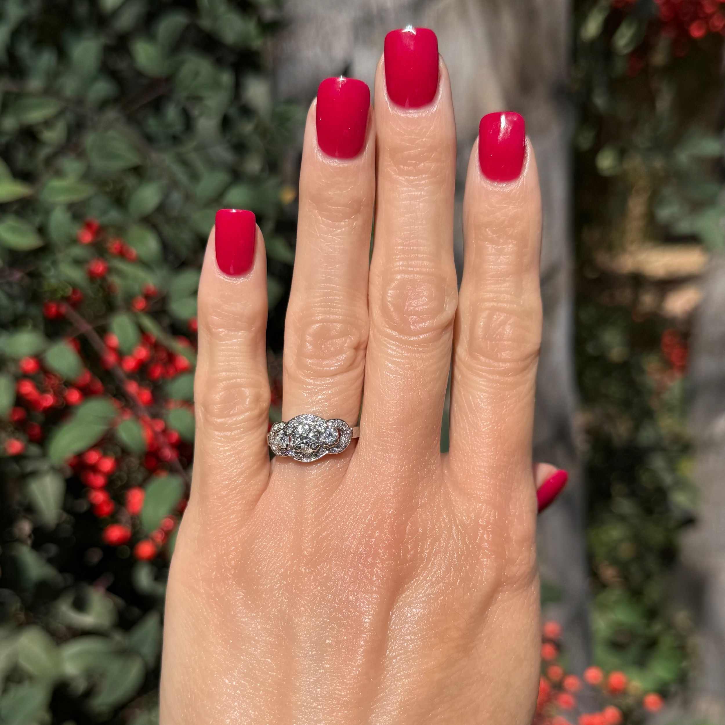 Platinum & 14K Mid Century .50ct Old Mine Cushion & .54tcw Diamond Ring 3.6g, s7.25 Platinum & 14K Mid Century .50ct Old Mine Cushion & .54tcw Diamond Ring 3.6g, s7.25