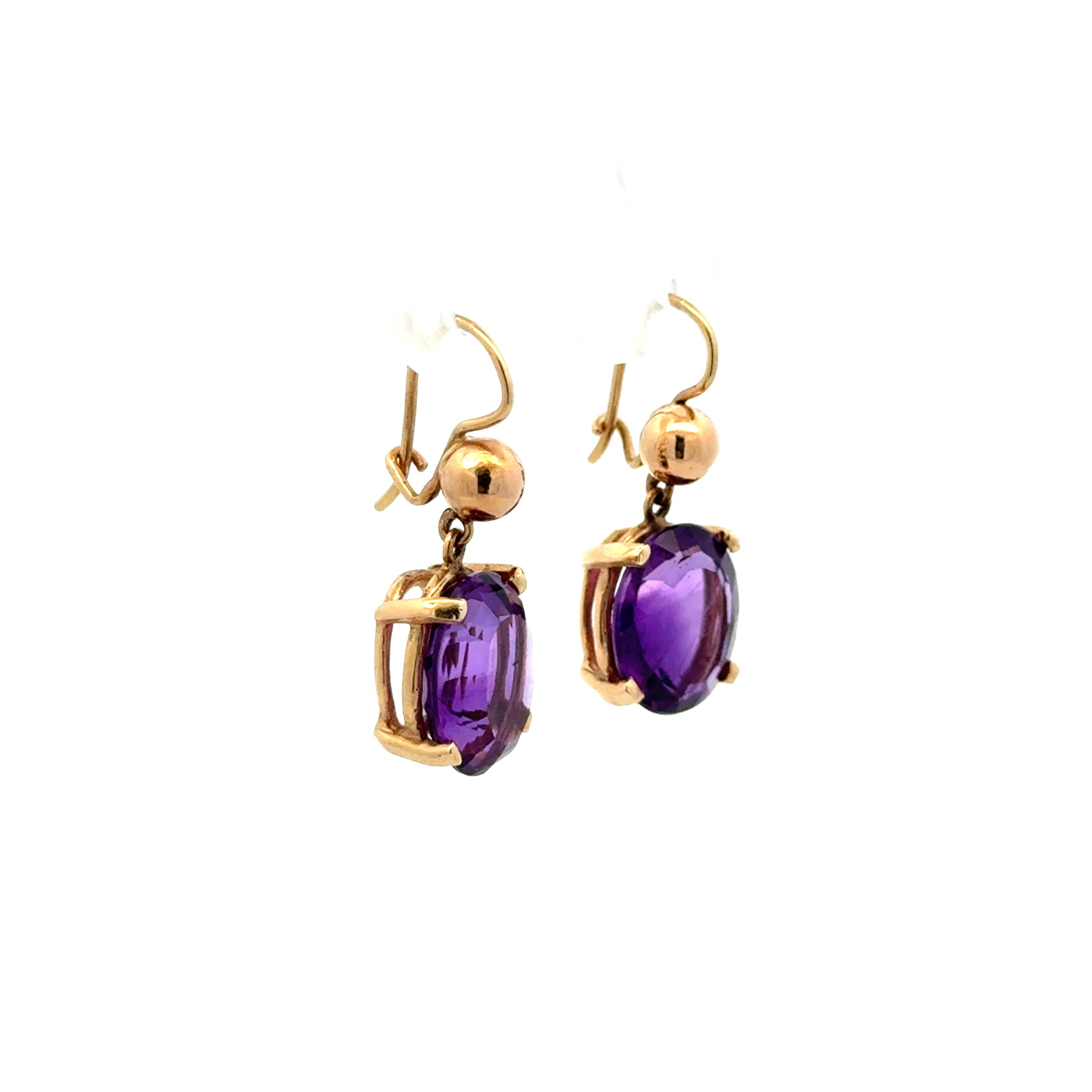 14K YG 10tcw Oval Amethyst Drop Earrings 4.6g, 1" 14K YG 10tcw Oval Amethyst Drop Earrings 4.6g, 1"