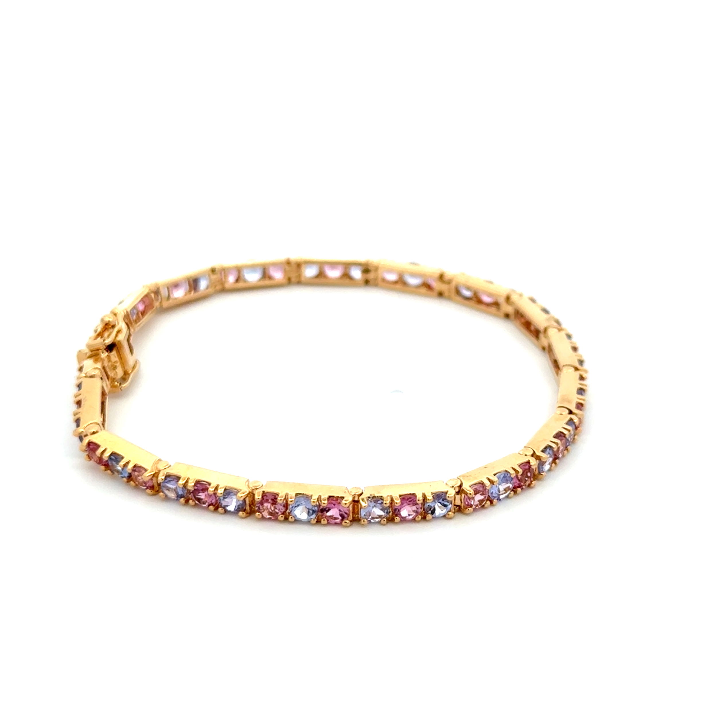 14K YG 5tcw Iolite & Pink Tourmaline Line Tennis Bracelet 9.0g, 7" 14K YG 5tcw Iolite & Pink Tourmaline Line Tennis Bracelet 9.0g, 7"