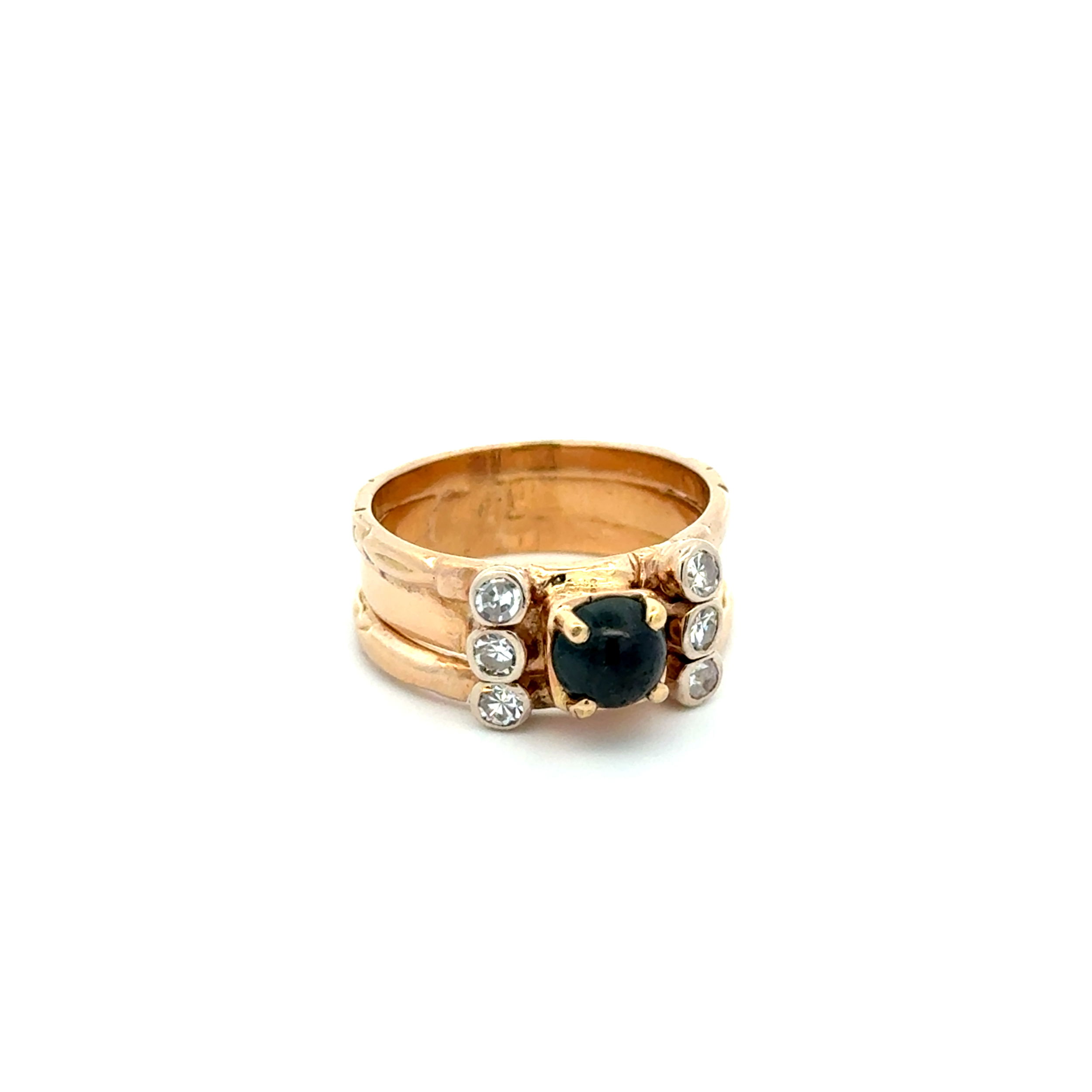 14K YG .45ct Cabochon Sapphire & .20tcw SC Diamond 8.25mm Band Ring 4.9g, s5.25 14K YG .45ct Cabochon Sapphire & .20tcw SC Diamond 8.25mm Band Ring 4.9g, s5.25