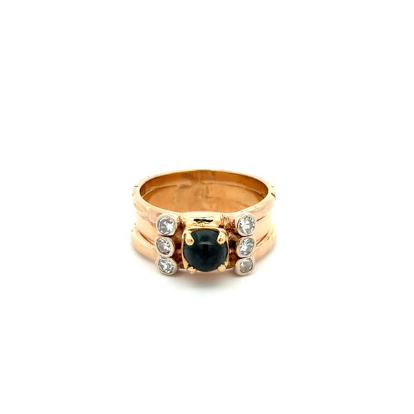 Closeup photo of 14K YG .45ct Cabochon Sapphire & .20tcw SC Diamond 8.25mm Band Ring 4.9g, s5.25