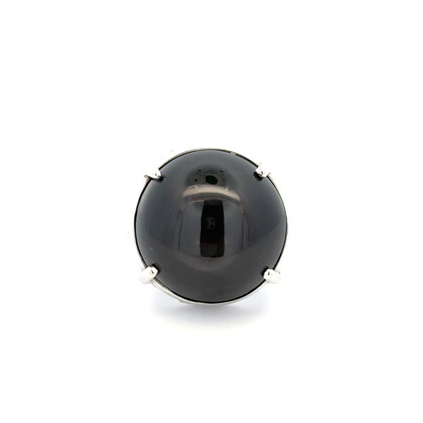 Closeup photo of 14K WG 4 Ray Star Diopside 22.5mm & 2.50tcw Princess Cut Diamond Ring 25.7g, s5.5