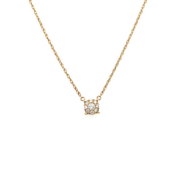 Closeup photo of 14K YG .12tcw Diamond Cluster Pendant Necklace 2.2g, 17"