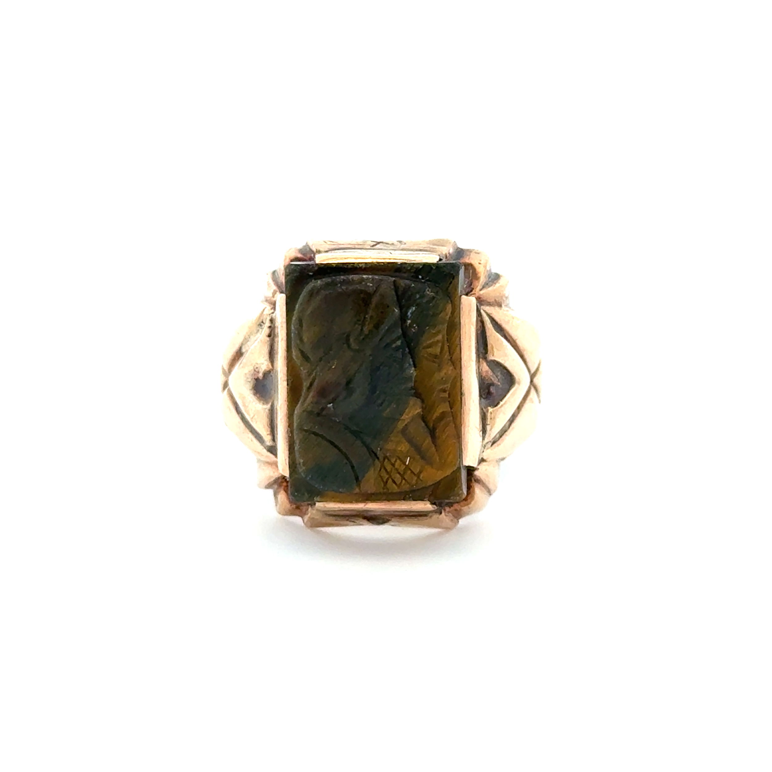 10K YG Carved Tigers Eye Cameo Ring 8.7g, s9 10K YG Carved Tigers Eye Cameo Ring 8.7g, s9