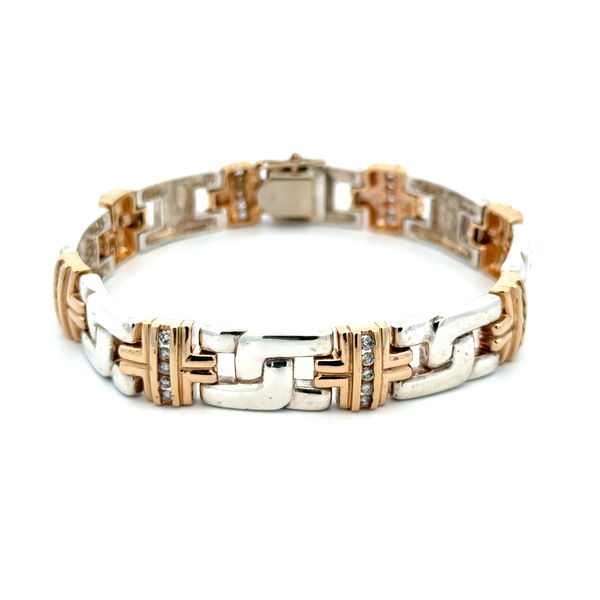 Closeup photo of 14K YG & Silver 1.20tcw RBC Diamond 11.75mm Link Bracelet 37.8g, 7.75"