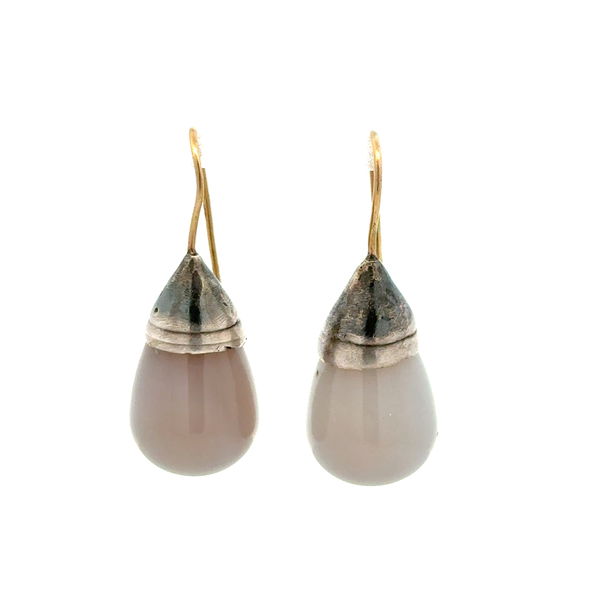 Closeup photo of 14K & Sterling Blue Chalcedony Drop Earrings 11.8g, 1.3"