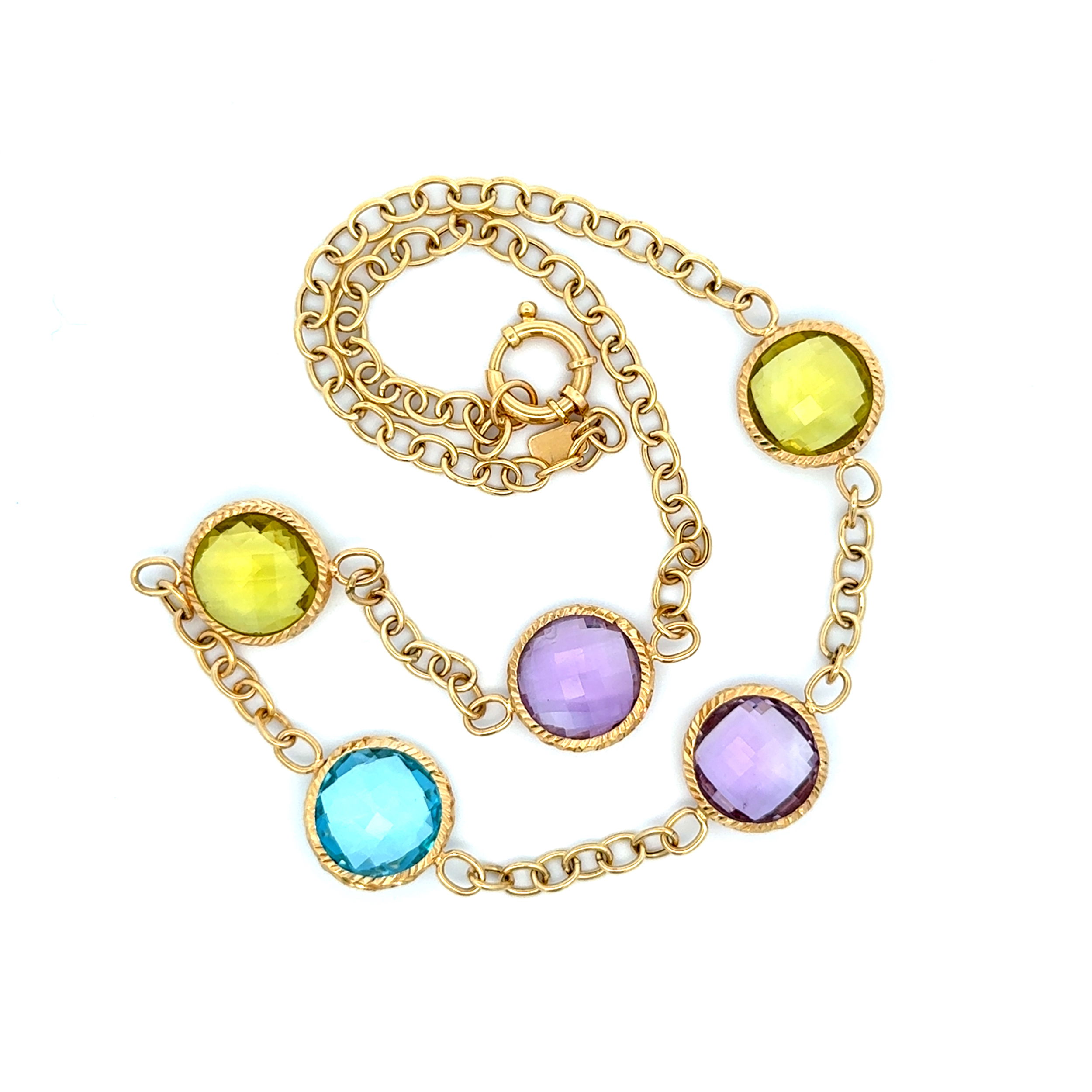 18K YG 37.50tcw Amethyst, Citrine & Blue Topaz Station Chain Necklace 27.7g, 20" 18K YG 37.50tcw Amethyst, Citrine & Blue Topaz Station Chain Necklace 27.7g, 20"