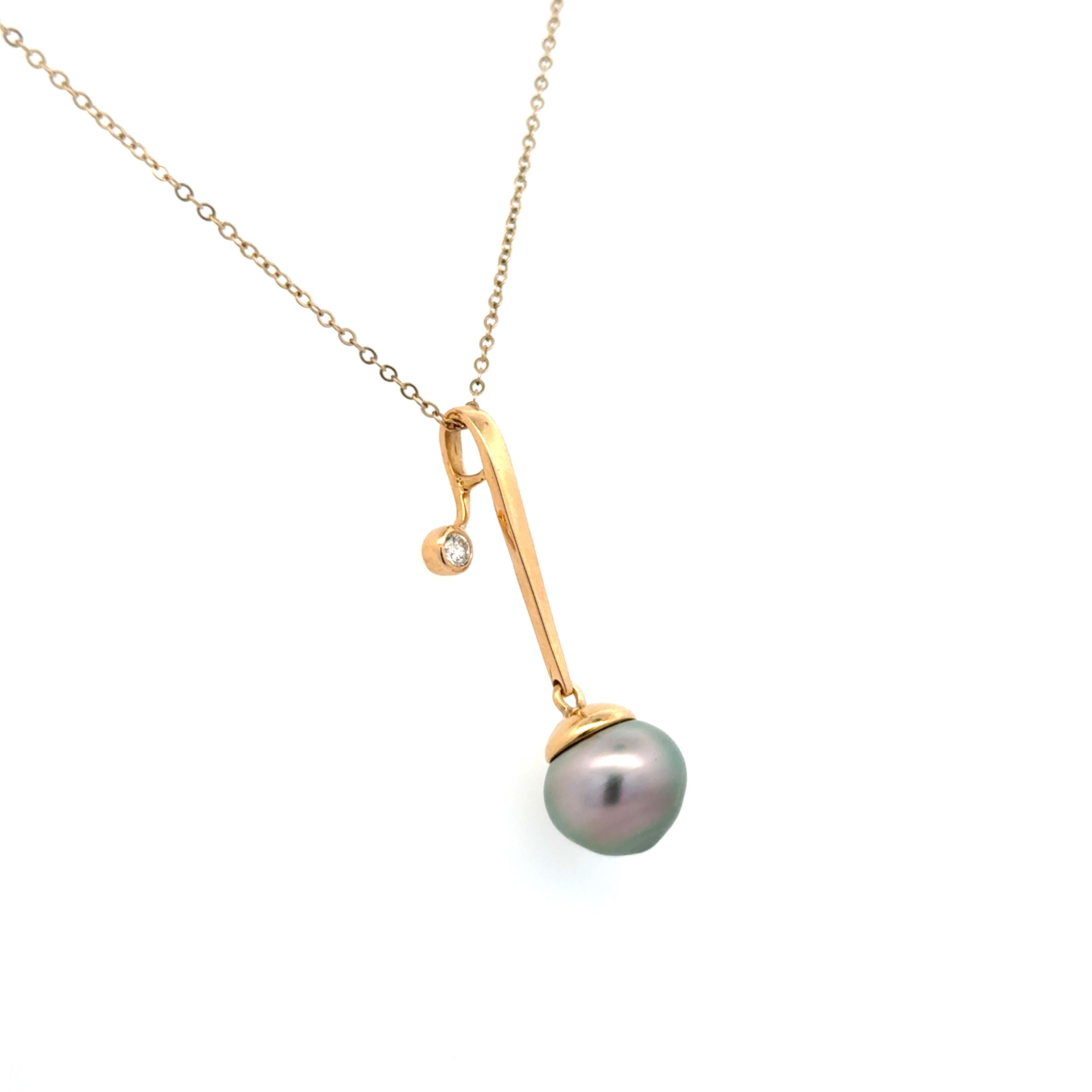 14K YG 11mm Tahitian Pearl & .09ct RBC Diamond Drop Pendant Necklace 4.5g, 18" 14K YG 11mm Tahitian Pearl & .09ct RBC Diamond Drop Pendant Necklace 4.5g, 18"