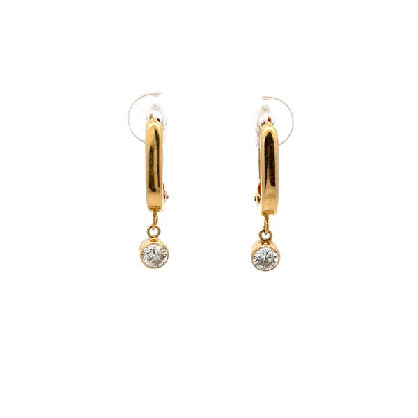 Closeup photo of 14K YG Hoop & .50tcw RBC Diamond Drop Dangle Earrings 1.4g, 1"