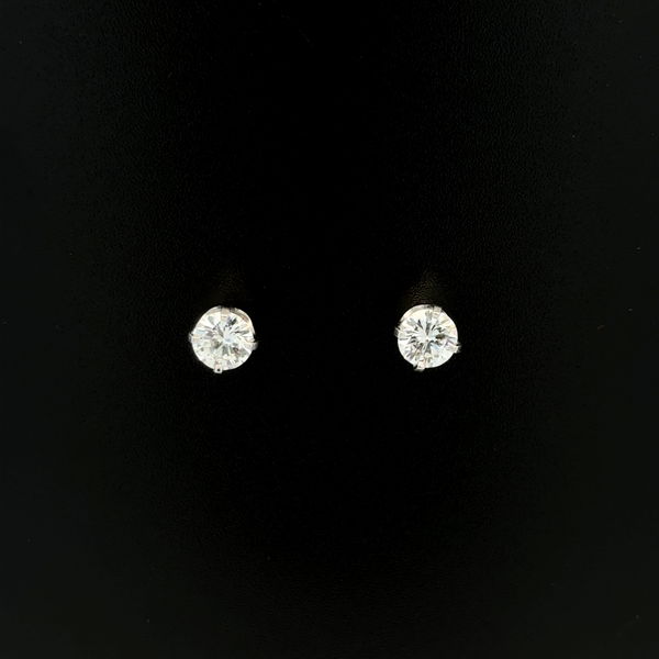 Closeup photo of Platinum .95tcw RBC Diamond 4.95mm Stud Earrings Plat Post & Backs 1.8g