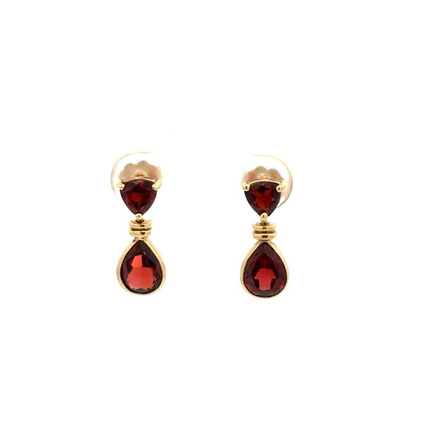 Closeup photo of 14K YG 2.00tcw Garnet Double Drop Earrings 2.3g