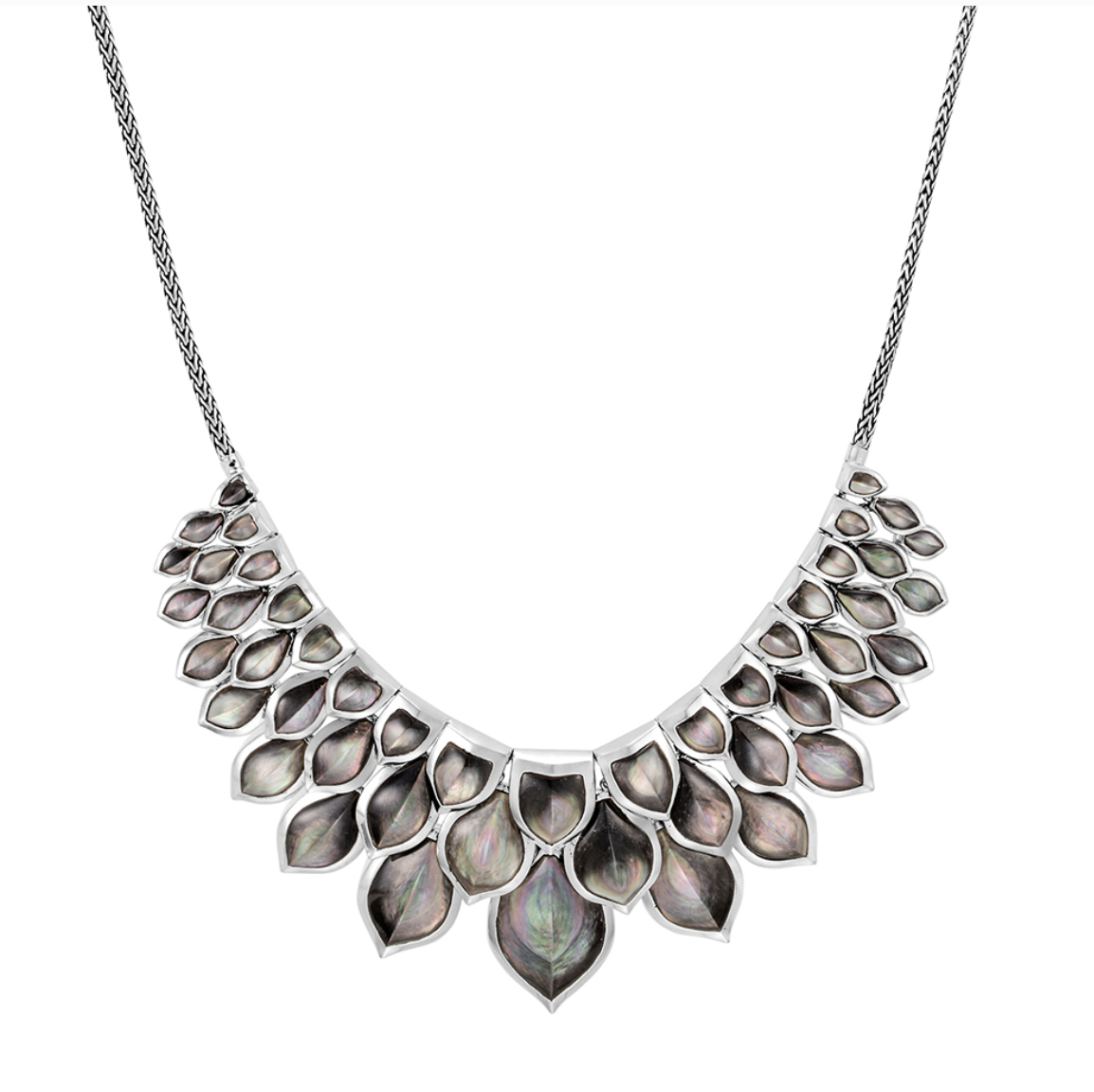 925 Sterling JOHN HARDY Legends Naga Grey Mother Of Pearl Dragon Scale Bib Necklace 66.9g, 18" 925 Sterling JOHN HARDY Legends Naga Grey Mother Of Pearl Dragon Scale Bib Necklace 66.9g, 18"
