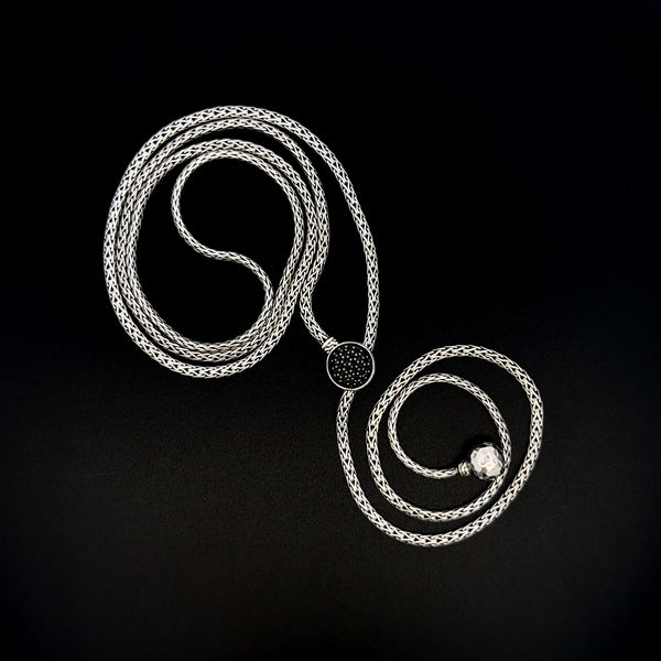 Closeup photo of 925 Sterling JOHN HARDY Black Sapphire Slide Lariat Necklace 17.6g