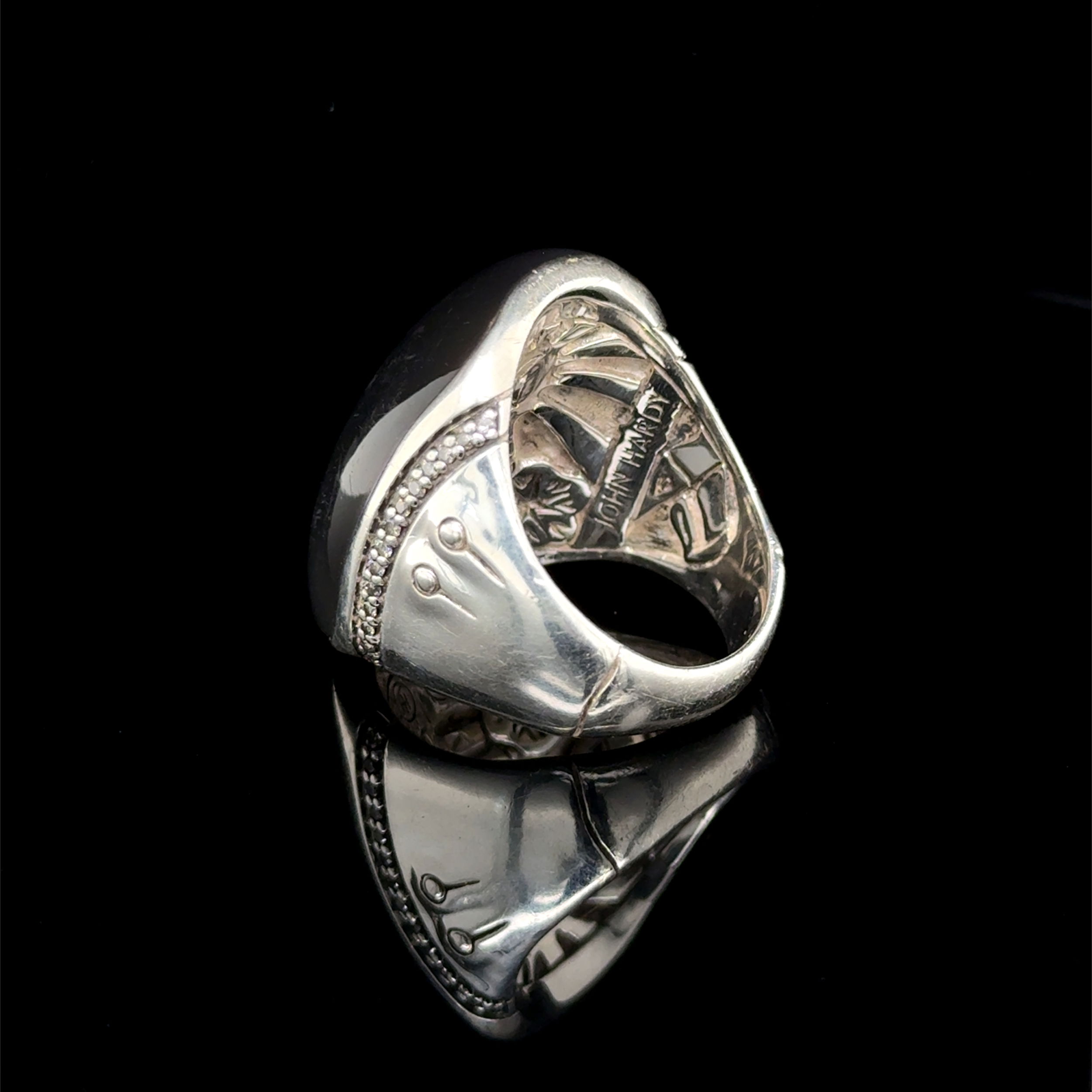 925 Sterling JOHN HARDY Bamboo Moonstone & Diamond Ring 20.3g, s9 925 Sterling JOHN HARDY Bamboo Moonstone & Diamond Ring 20.3g, s9
