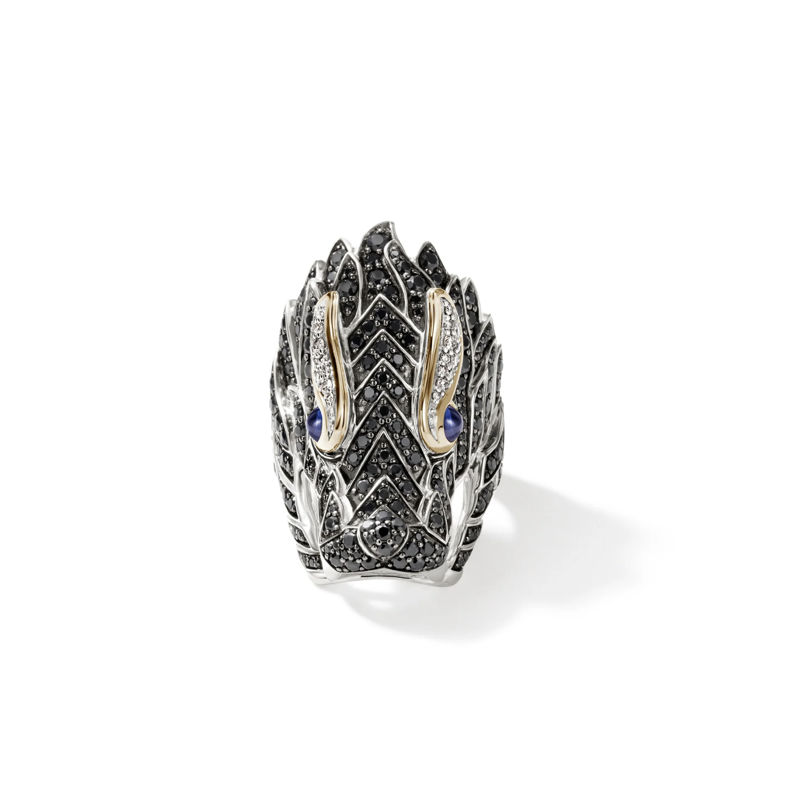 18K YG & 925 Sterling JOHN HARDY Naga Saddle Black & White Sapphire Ring 23.5g, s8 18K YG & 925 Sterling JOHN HARDY Naga Saddle Black & White Sapphire Ring 23.5g, s8