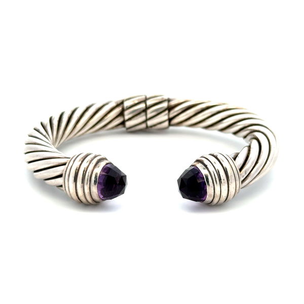 Closeup photo of 925 Sterling DAVID YURMAN 10mm Amethyst Cable Cuff Bangle 47.8g