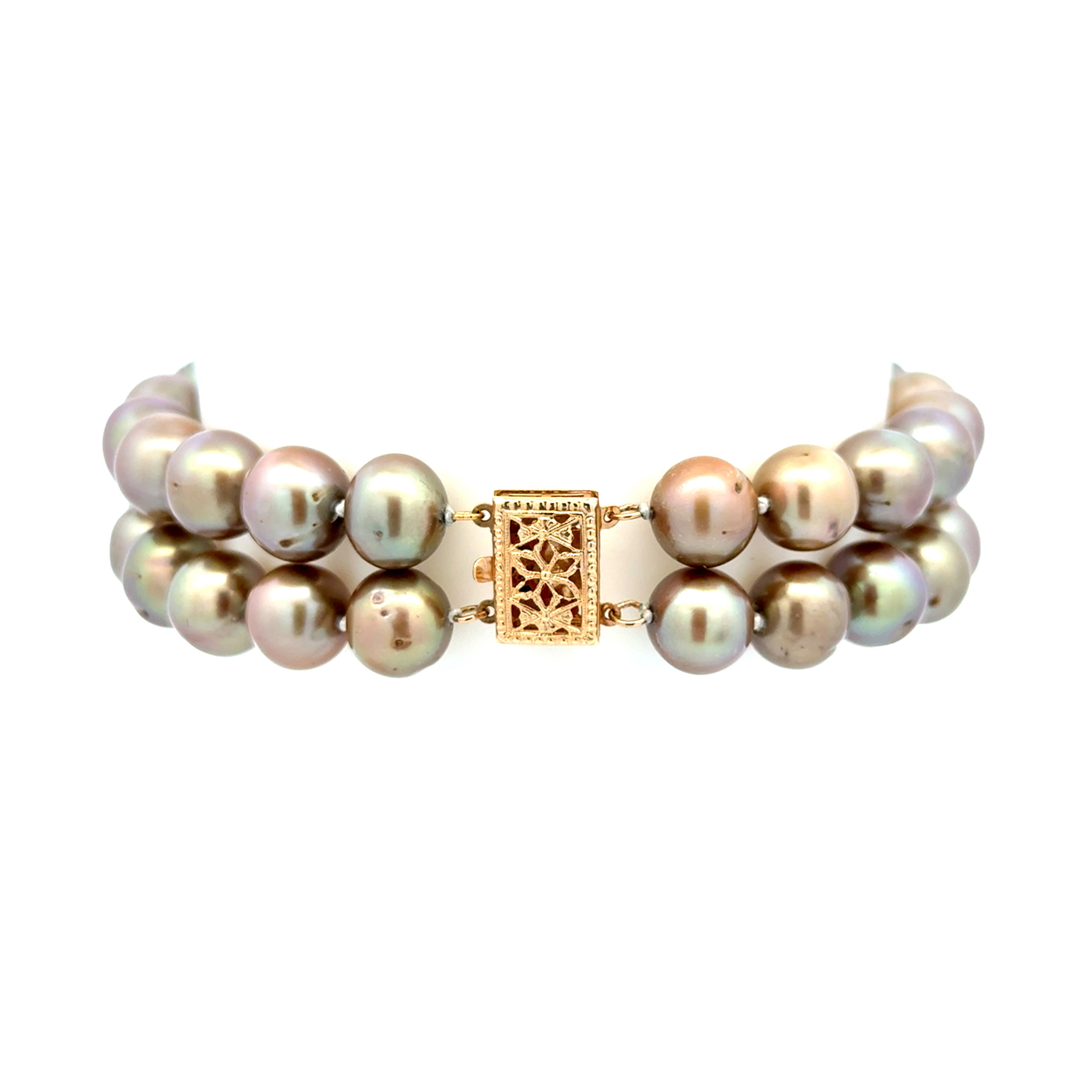 14K YG 9.5mm Brownish Gray Pearl Strand Bracelet 46.6g, 8" 14K YG 9.5mm Brownish Gray Pearl Strand Bracelet 46.6g, 8"